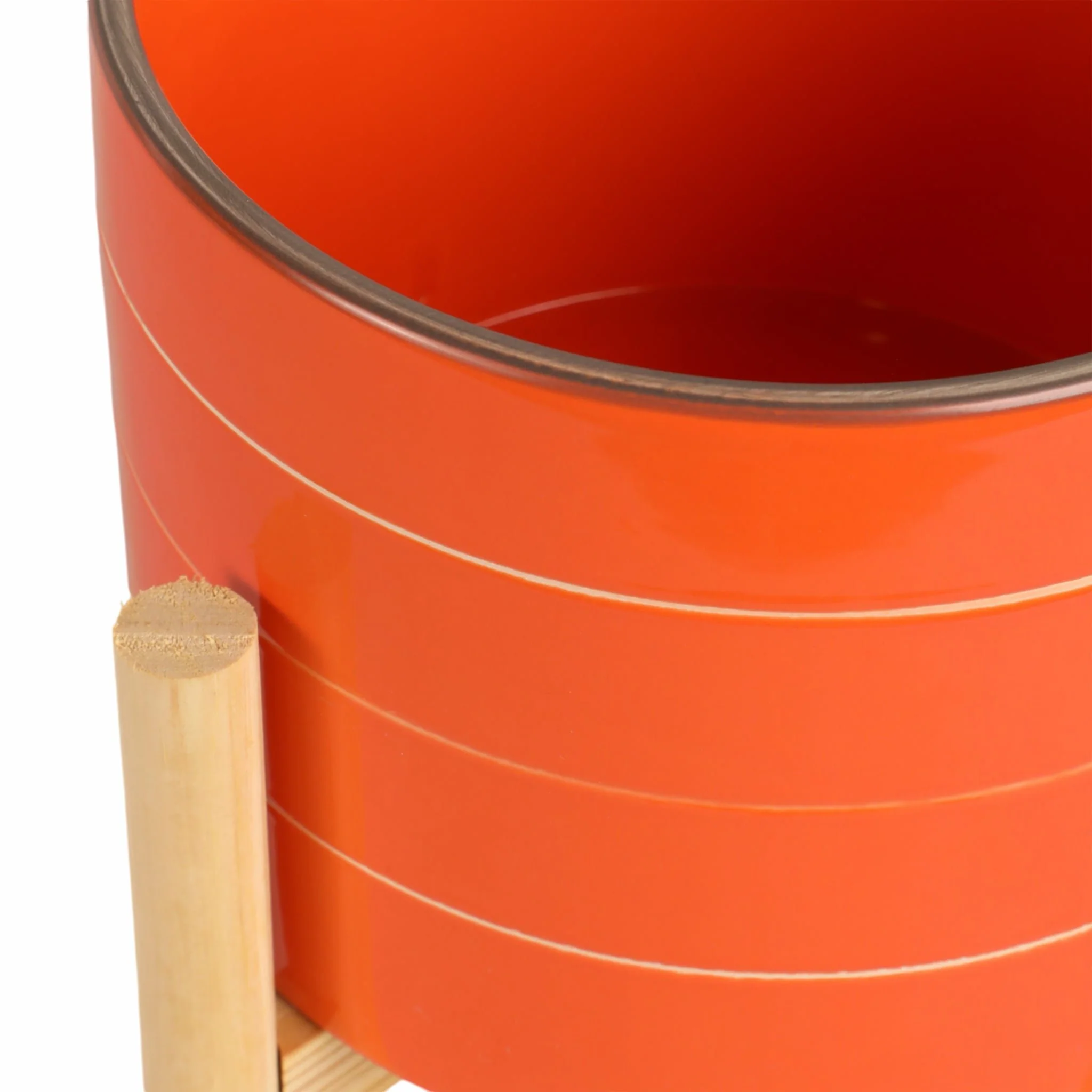 8" Striped Planter W/ Wood Stand, Orange - Image 6