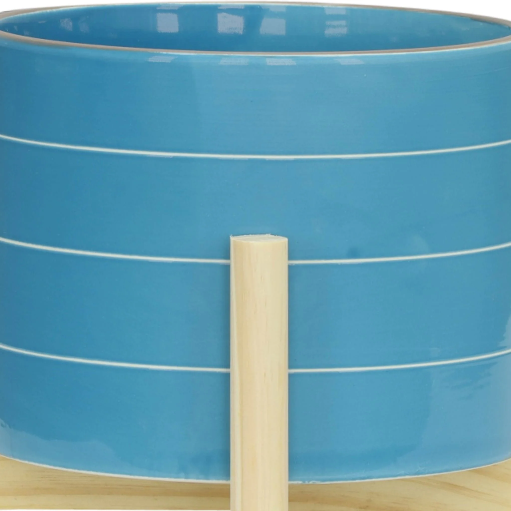 8" Striped Planter W/ Wood Stand, Skyblue - Image 7