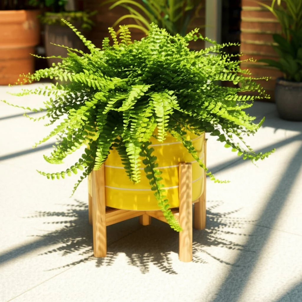 8" Striped Planter W/ Wood Stand, Yellow - Image 13