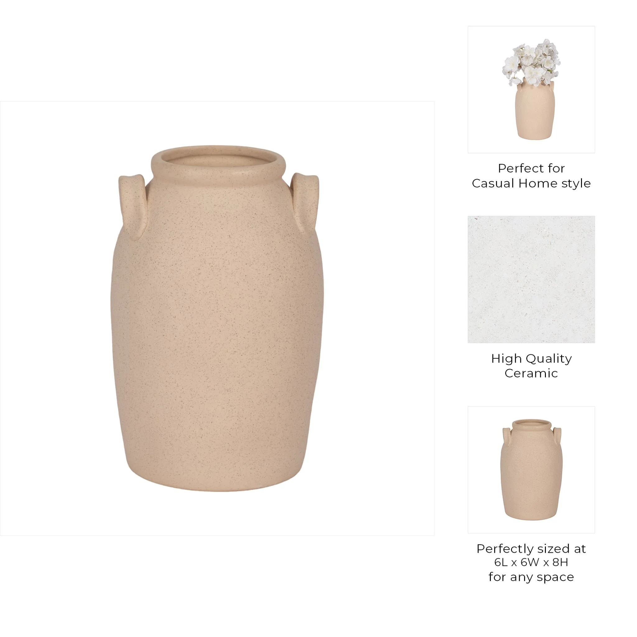 8" Textured Jug With Handles, Sand - Image 9