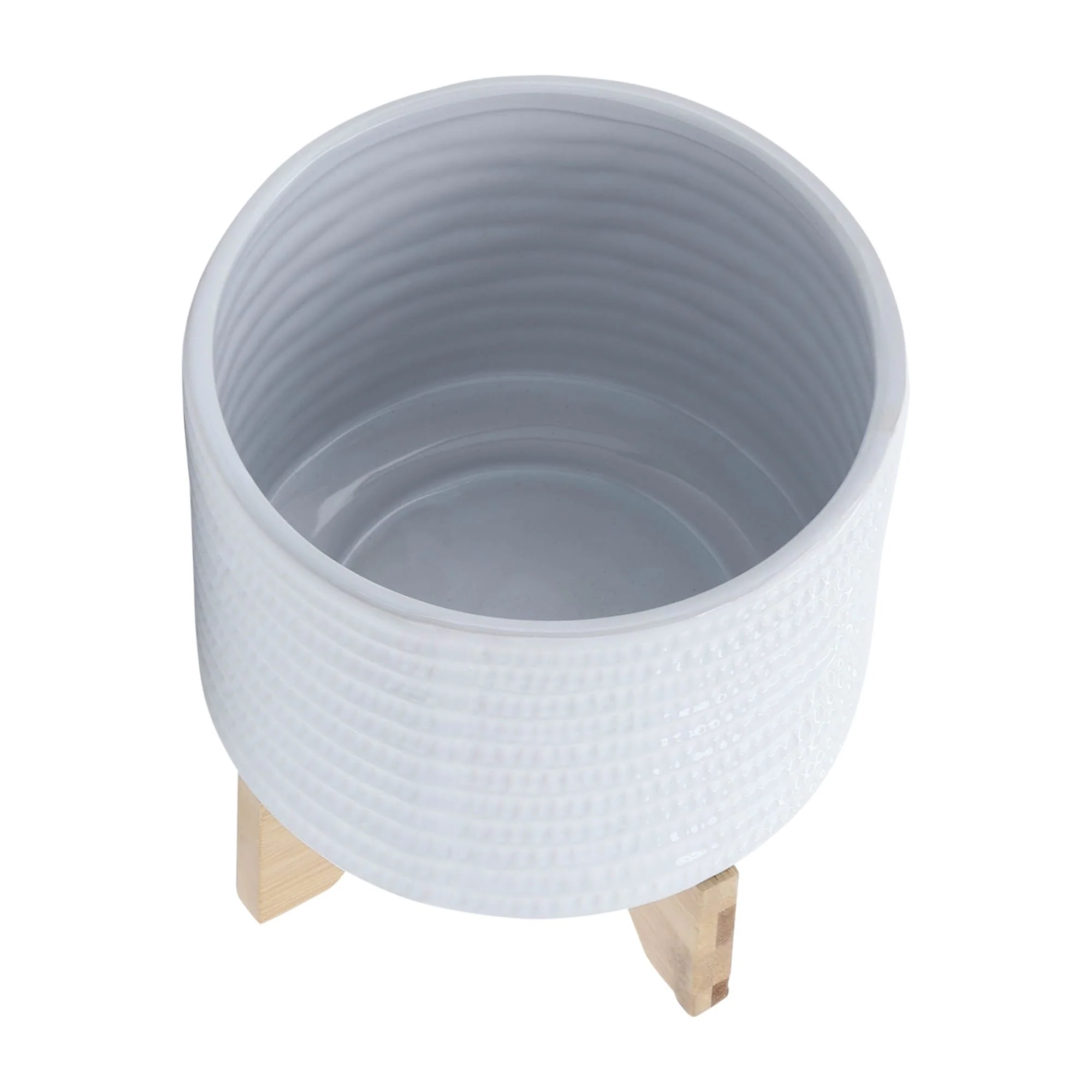 8" Textured Planter W/ Stand, White - Image 4