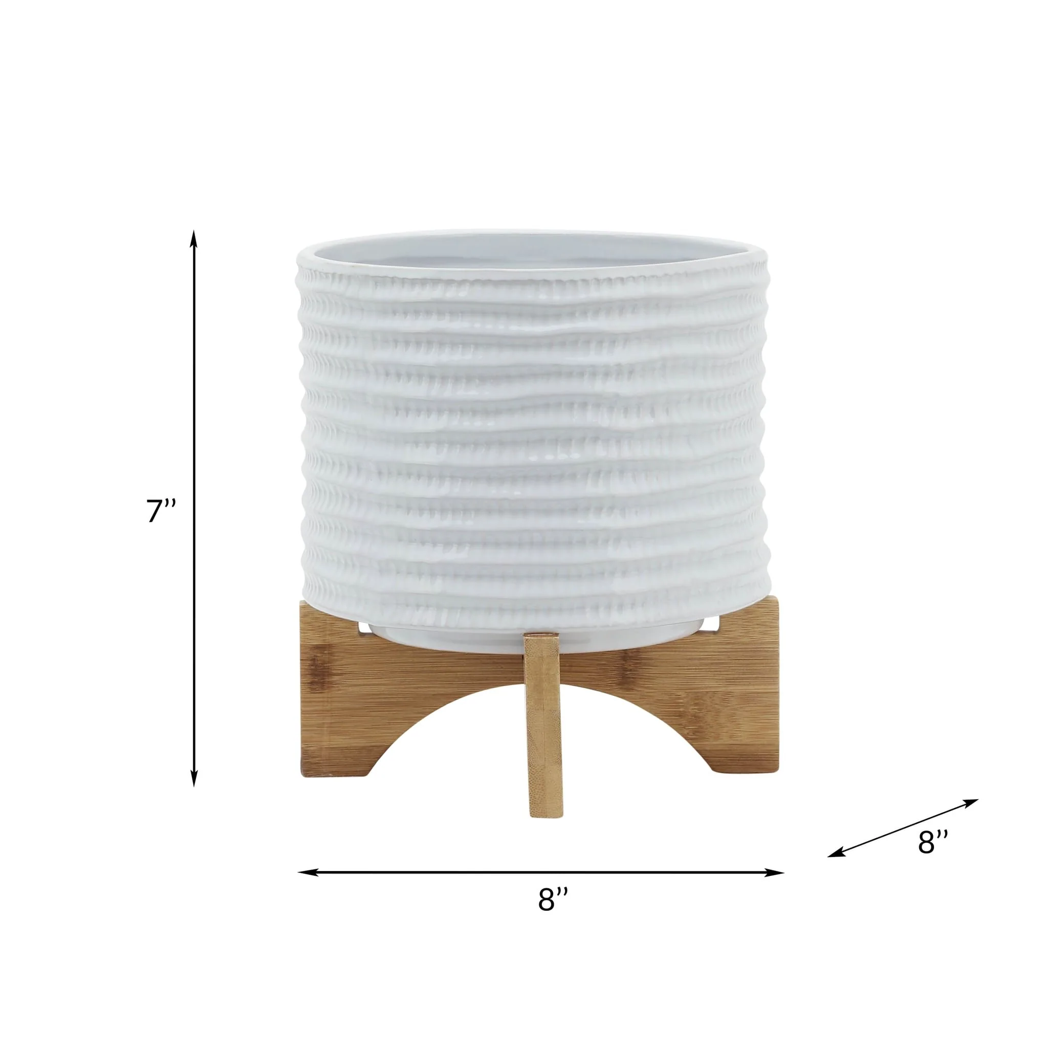 8" Textured Planter W/ Stand, White - Image 8