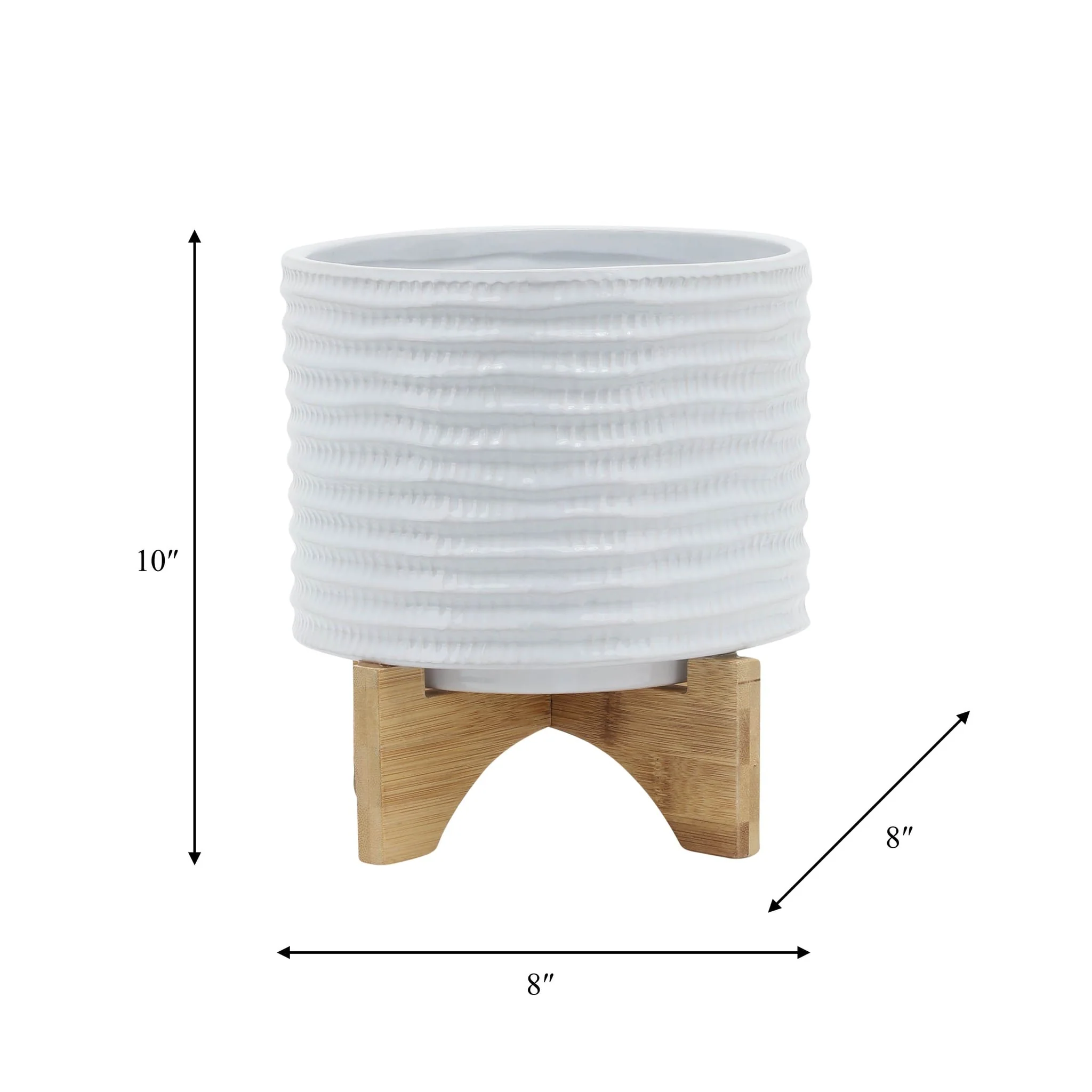 8" Textured Planter W/ Stand, White - Image 9