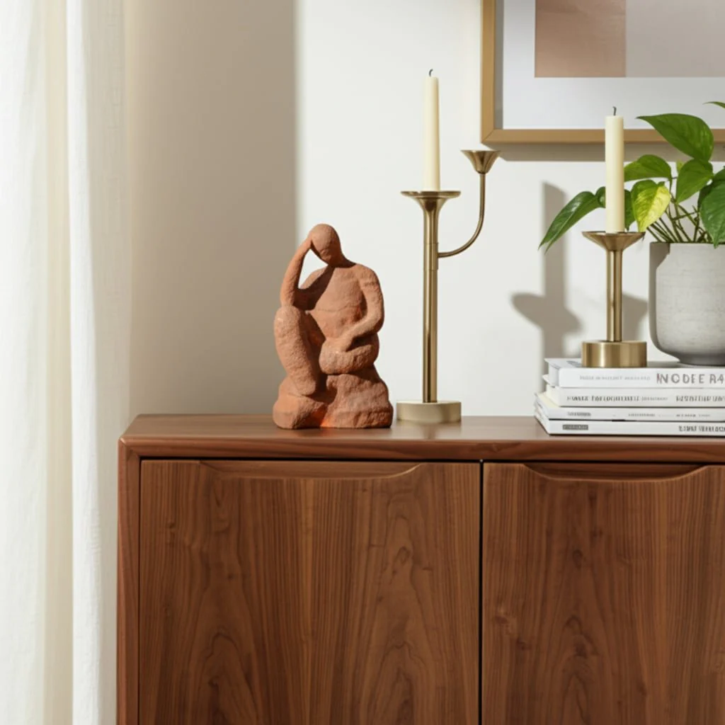 8" Thinking Man On Rock, Terracotta - Image 10
