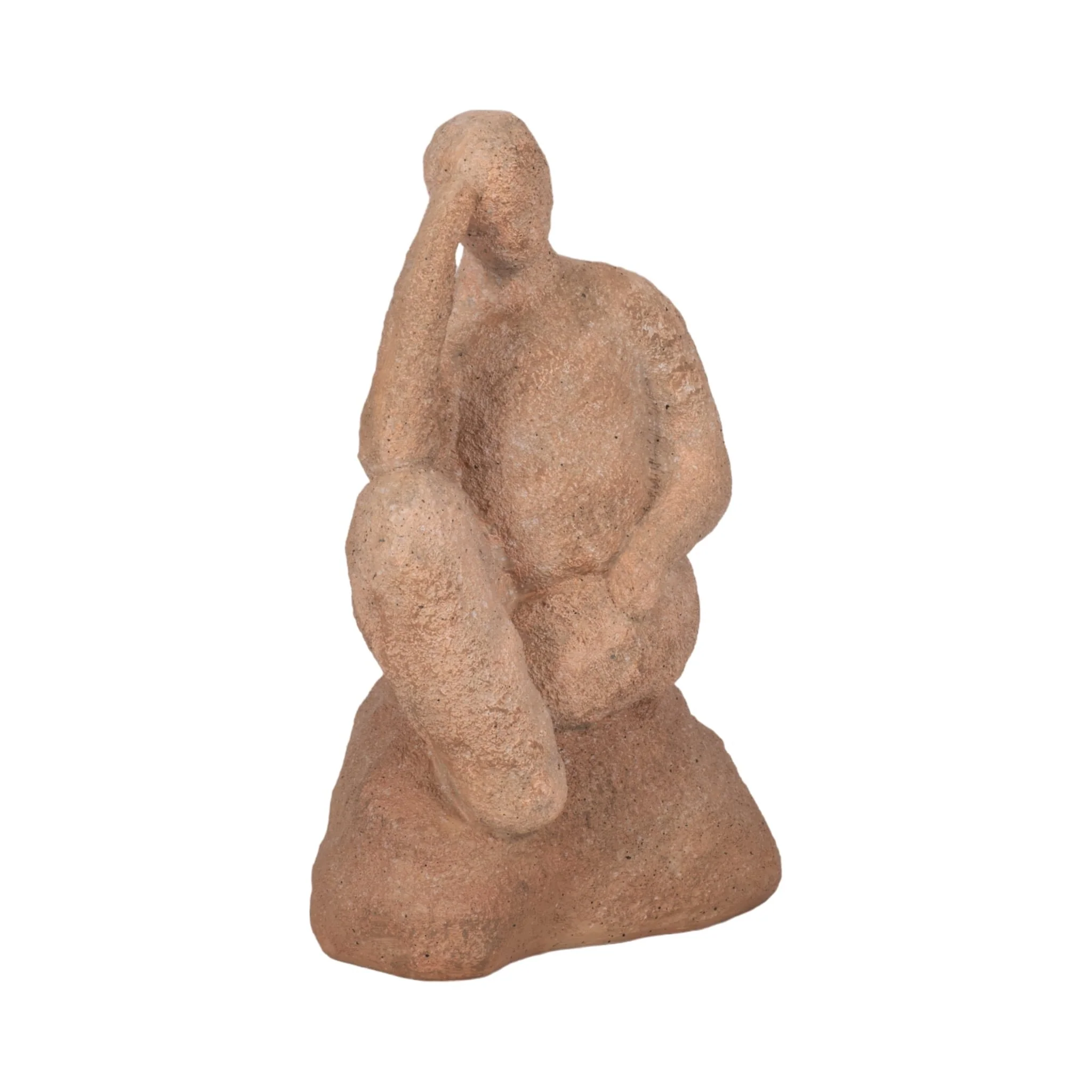 8" Thinking Man On Rock, Terracotta - Image 2