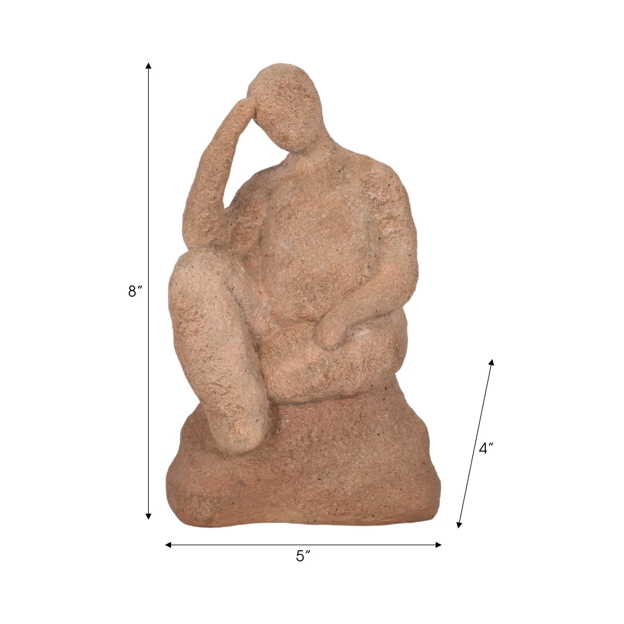 8" Thinking Man On Rock, Terracotta - Image 8