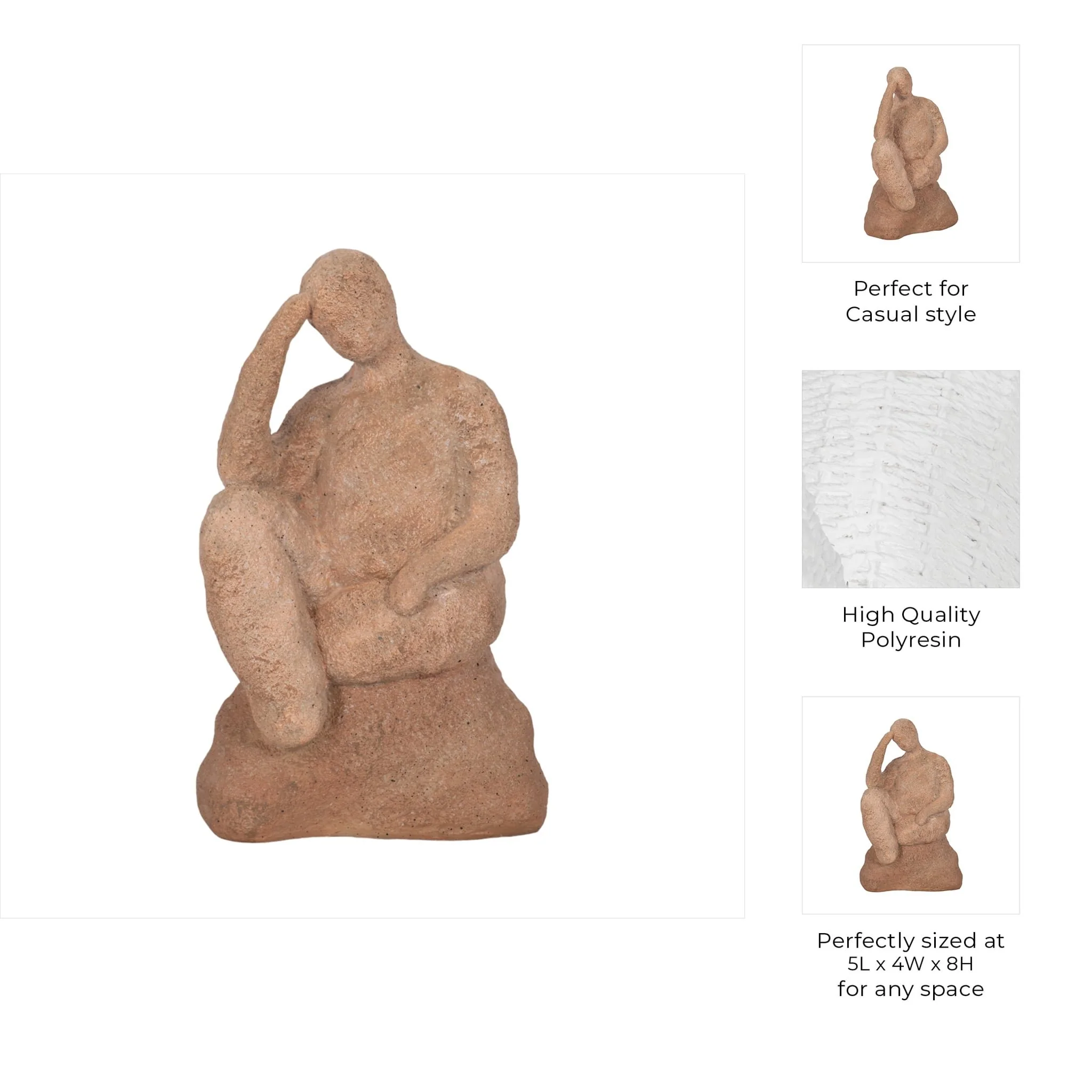 8" Thinking Man On Rock, Terracotta - Image 9