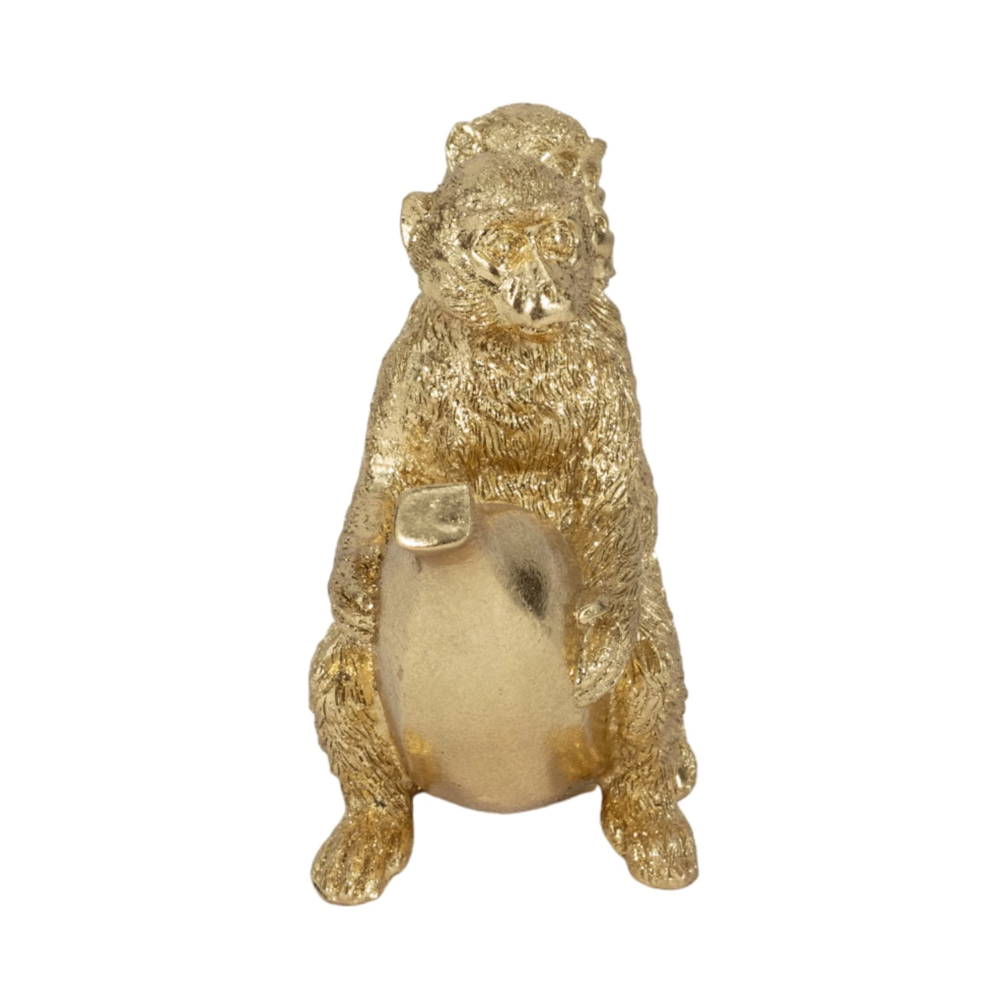 8" Three Monkeys On Banana, Gold - Image 3