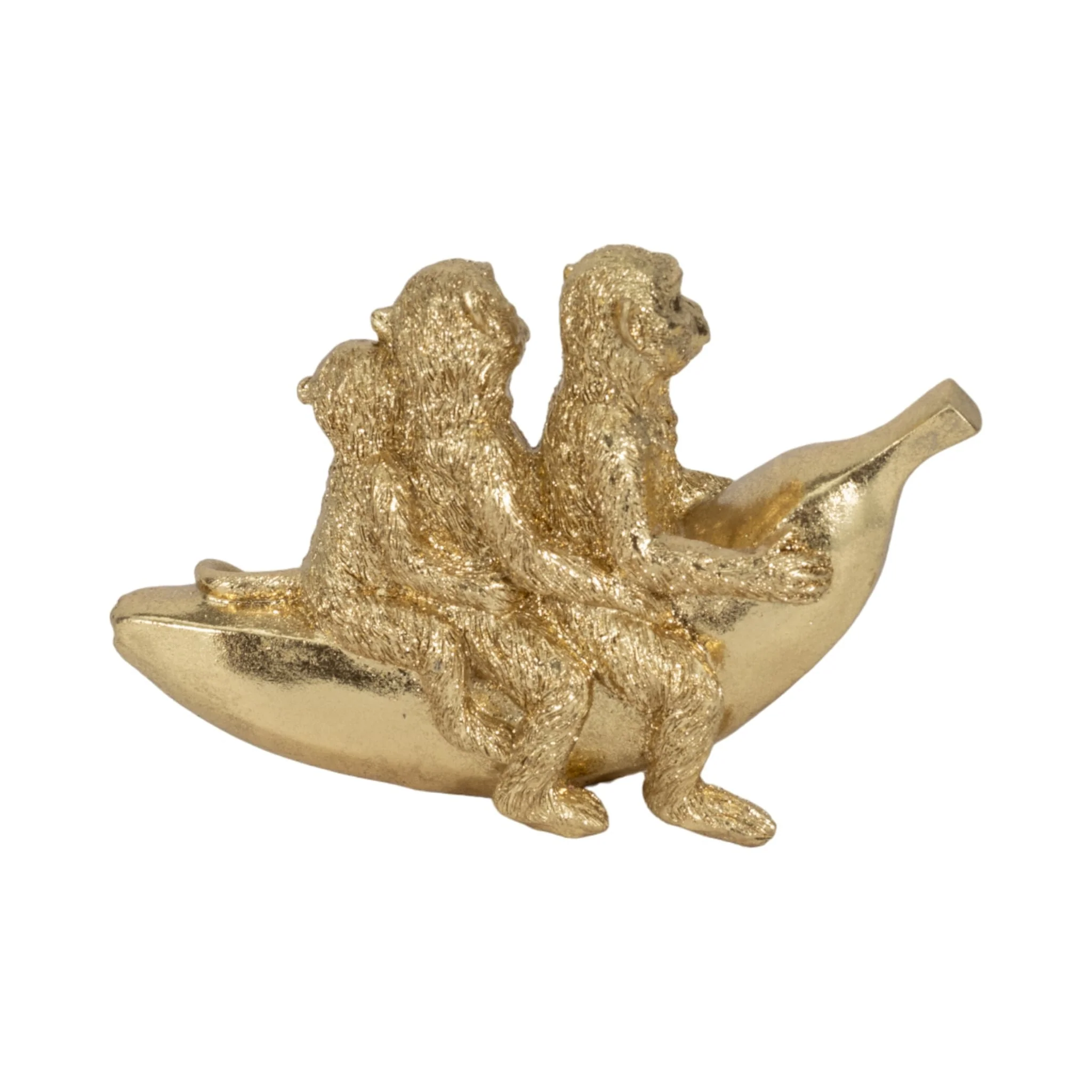 8" Three Monkeys On Banana, Gold - Image 4