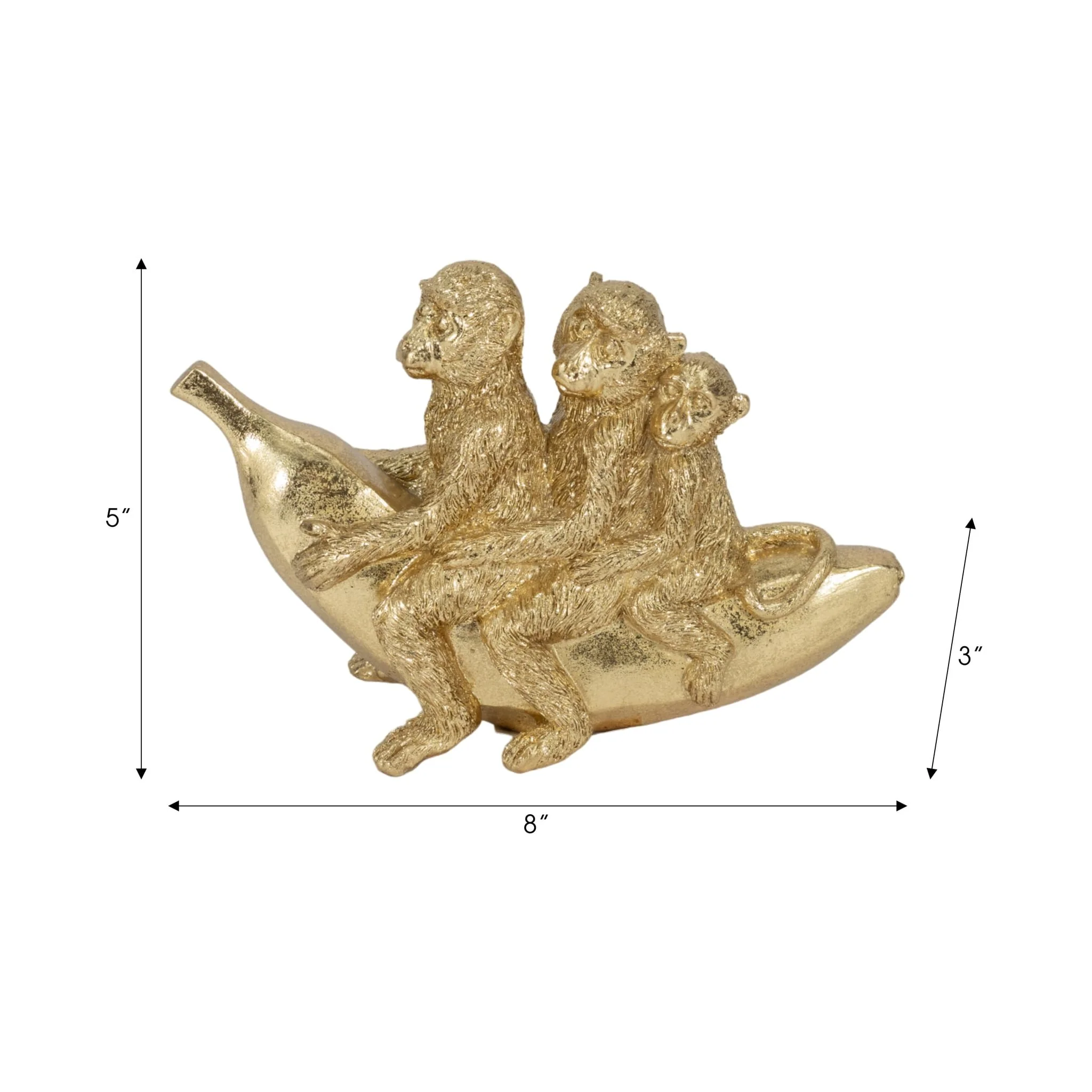8" Three Monkeys On Banana, Gold - Image 9