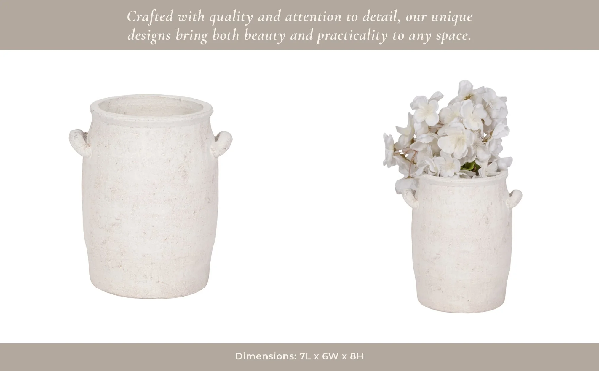 8" Traditional Handle Vase Rough Finish, White - Image 13