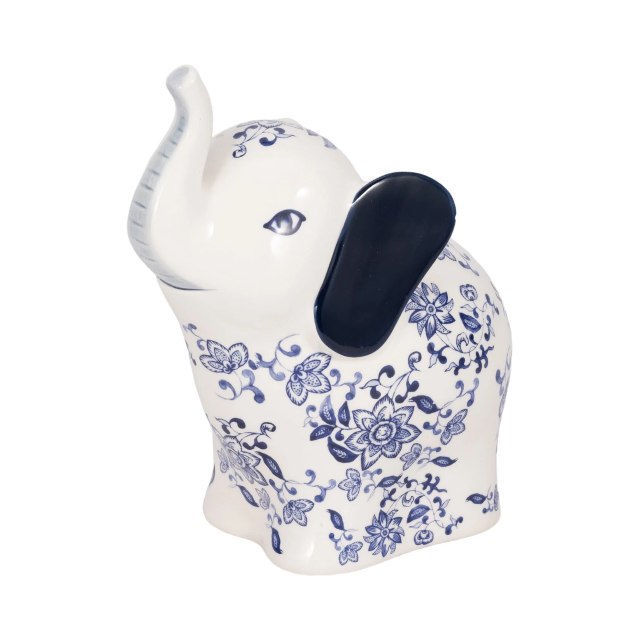 8" Trunk Up Chinoiserie Elephant, Blue/white - Image 2