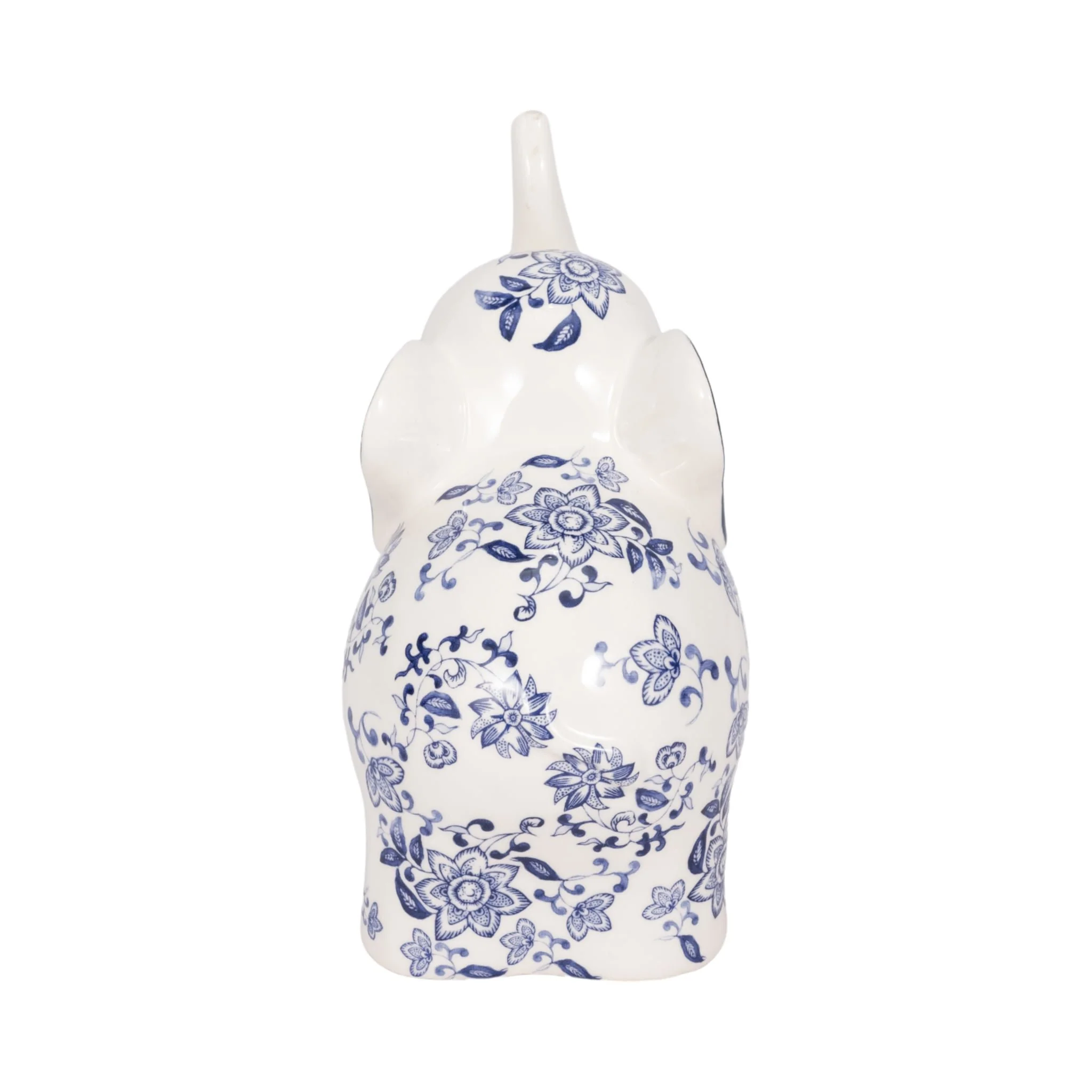 8" Trunk Up Chinoiserie Elephant, Blue/white - Image 4