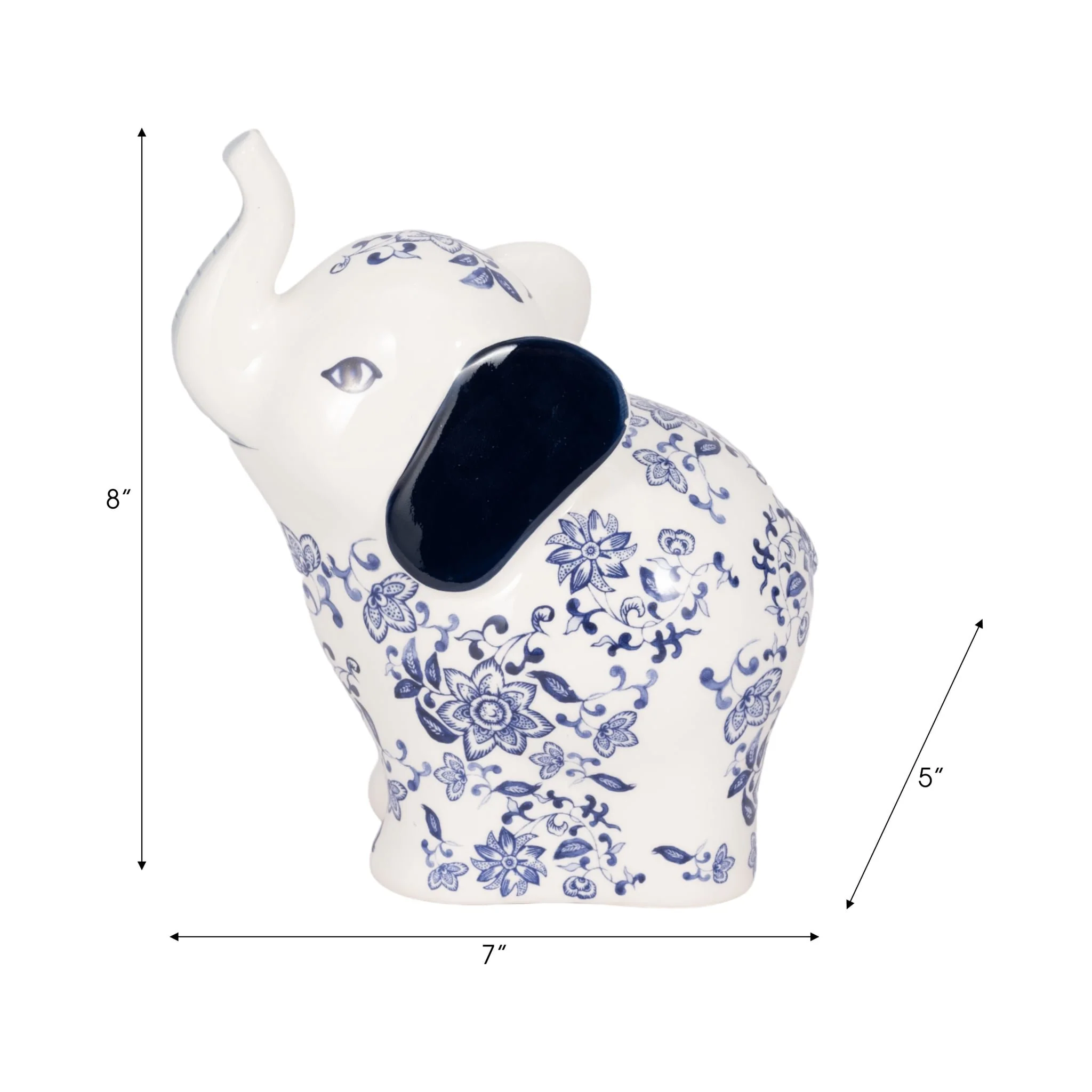8" Trunk Up Chinoiserie Elephant, Blue/white - Image 8