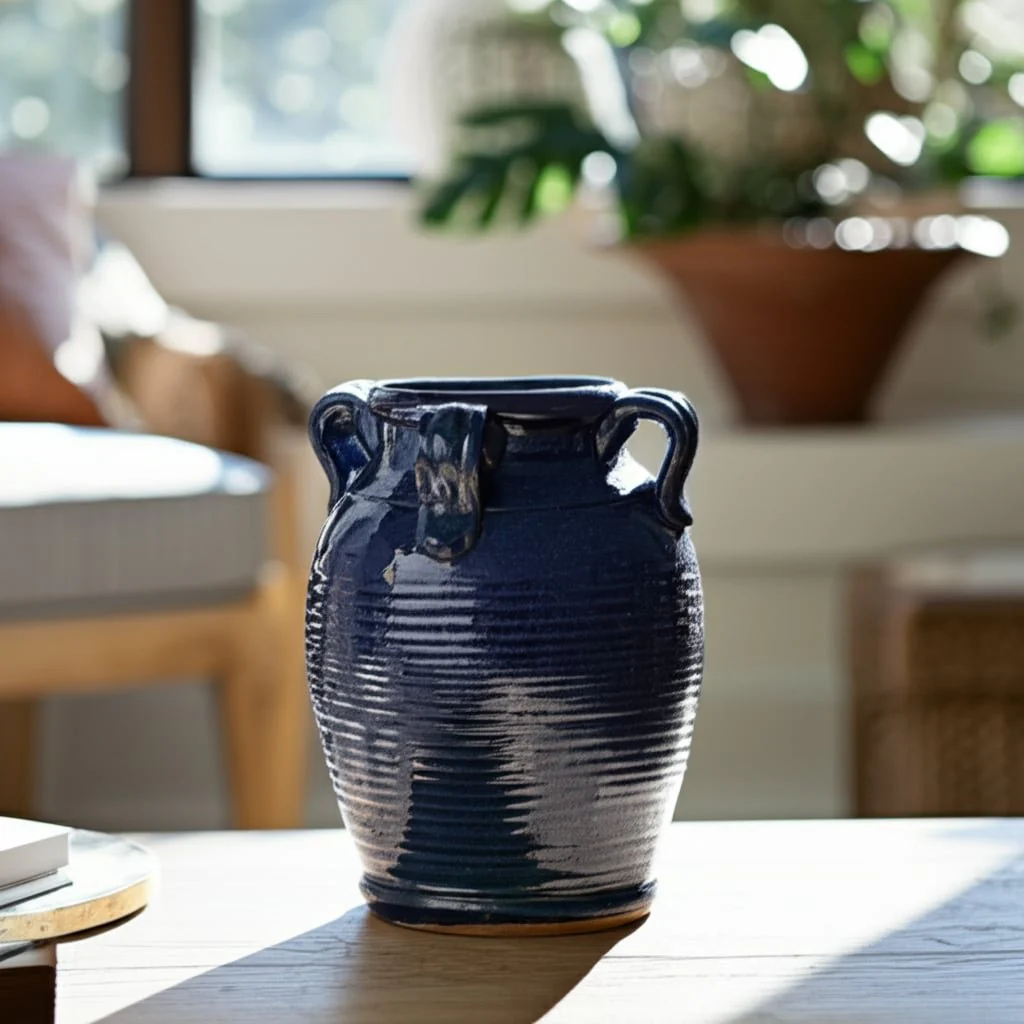 8" Vase With Handles, Navy Blue - Image 10