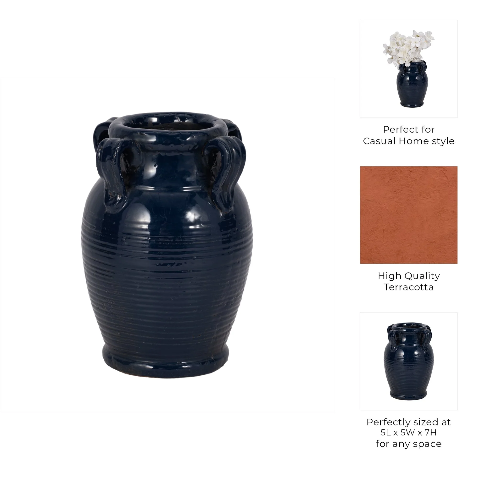 8" Vase With Handles, Navy Blue - Image 9