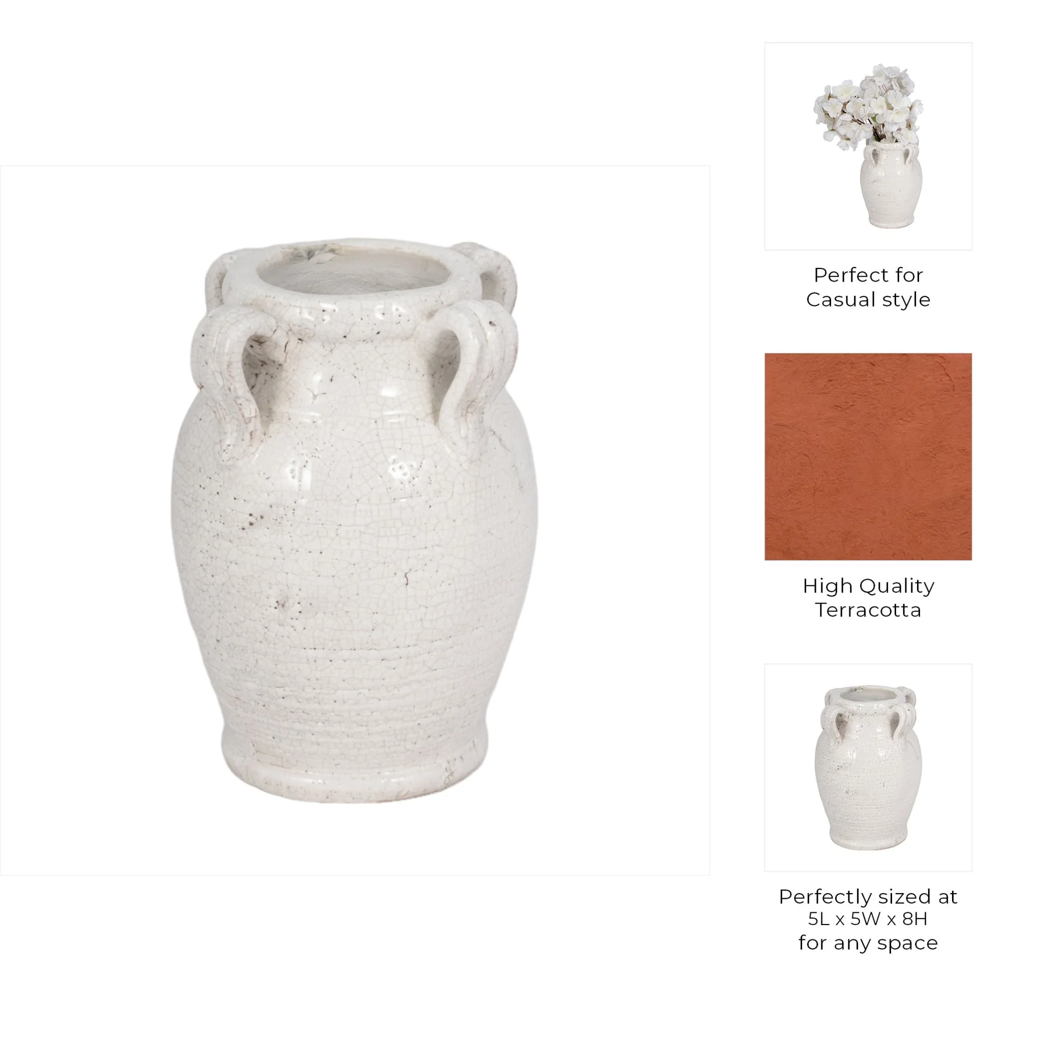 8" Vase With Handles, White Crackle - Image 9
