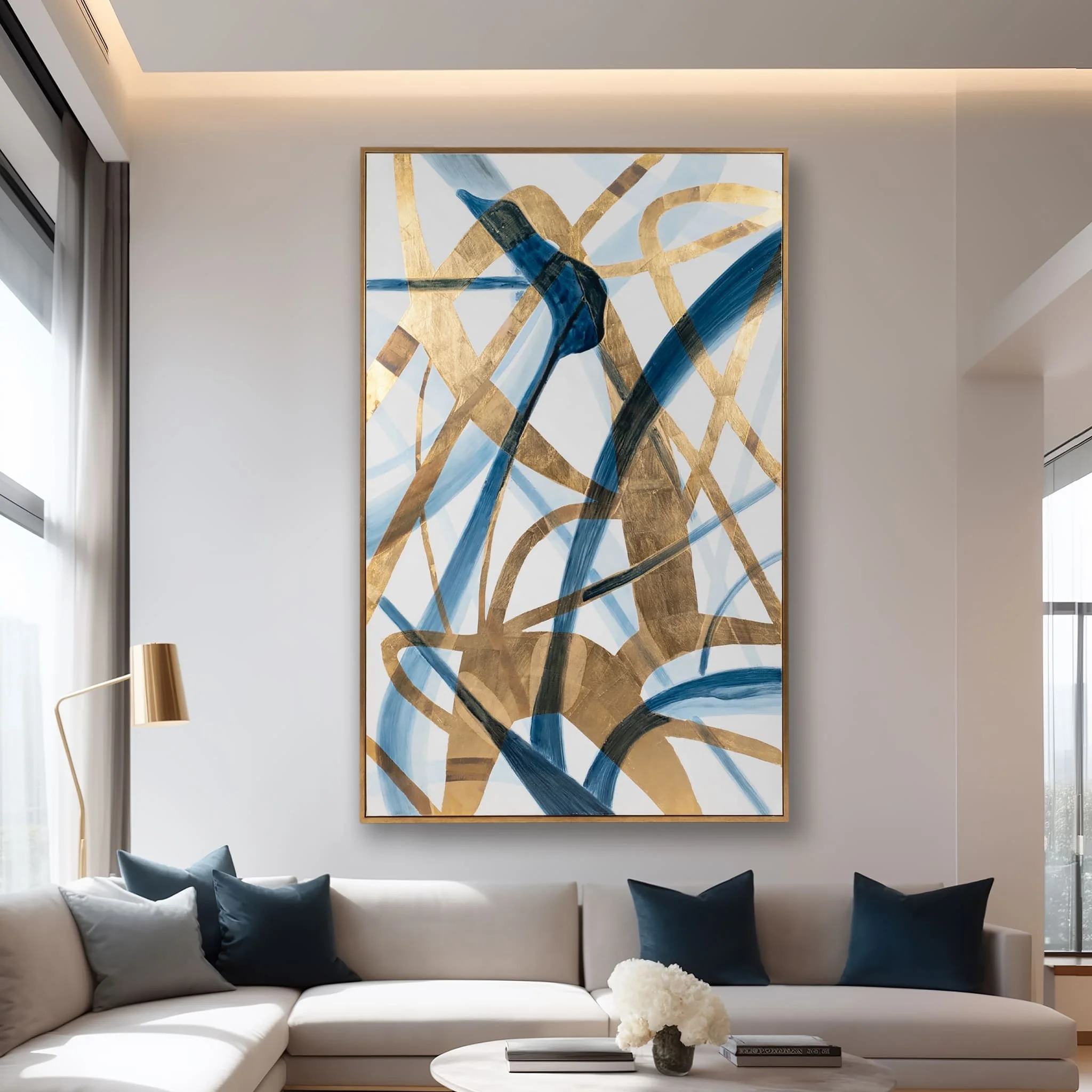 82x52, Abstract Hand Painted Oil Painting, Blue - Image 9