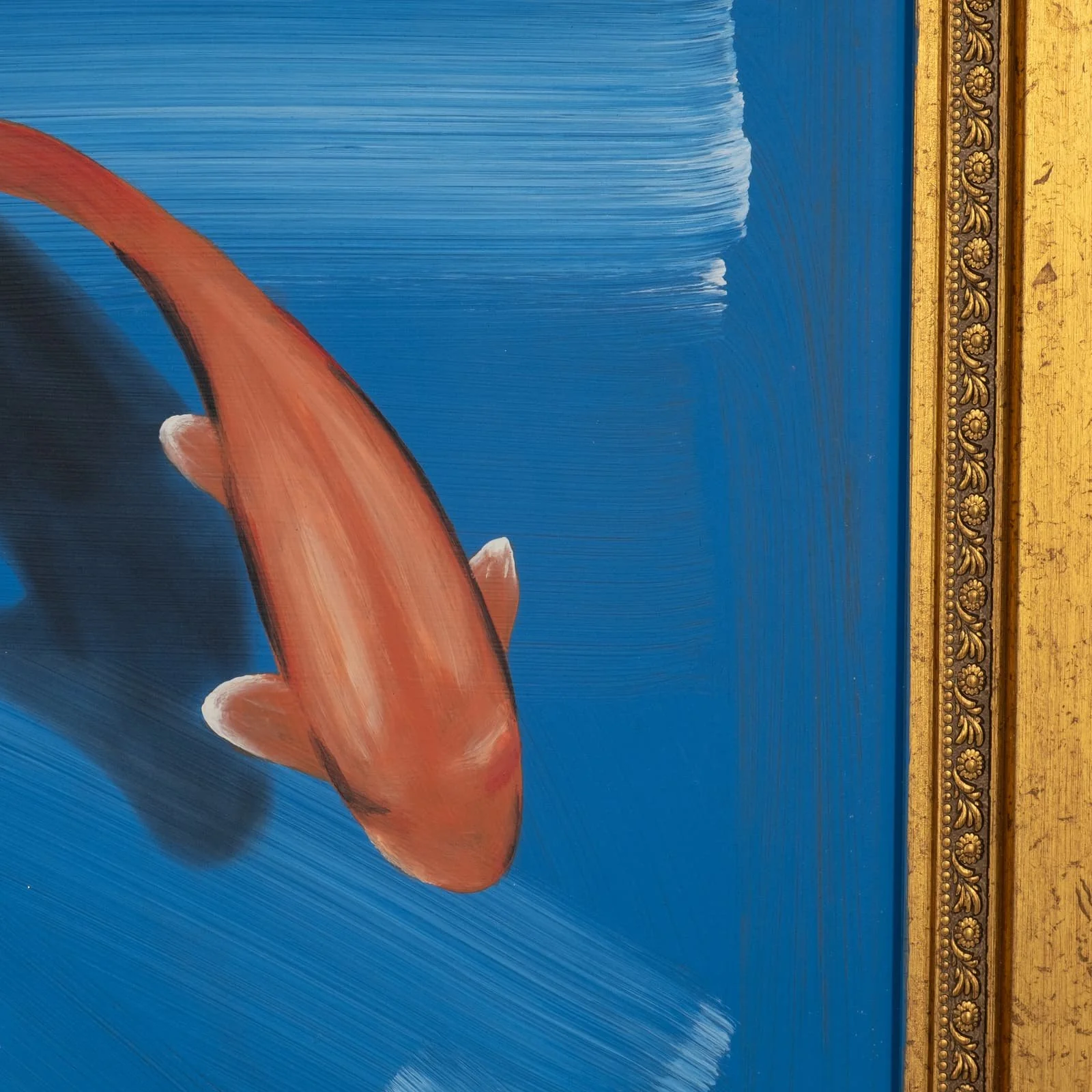 83x28,s/3 Hand Painted Fish In Sea, Blue/orange - Image 4