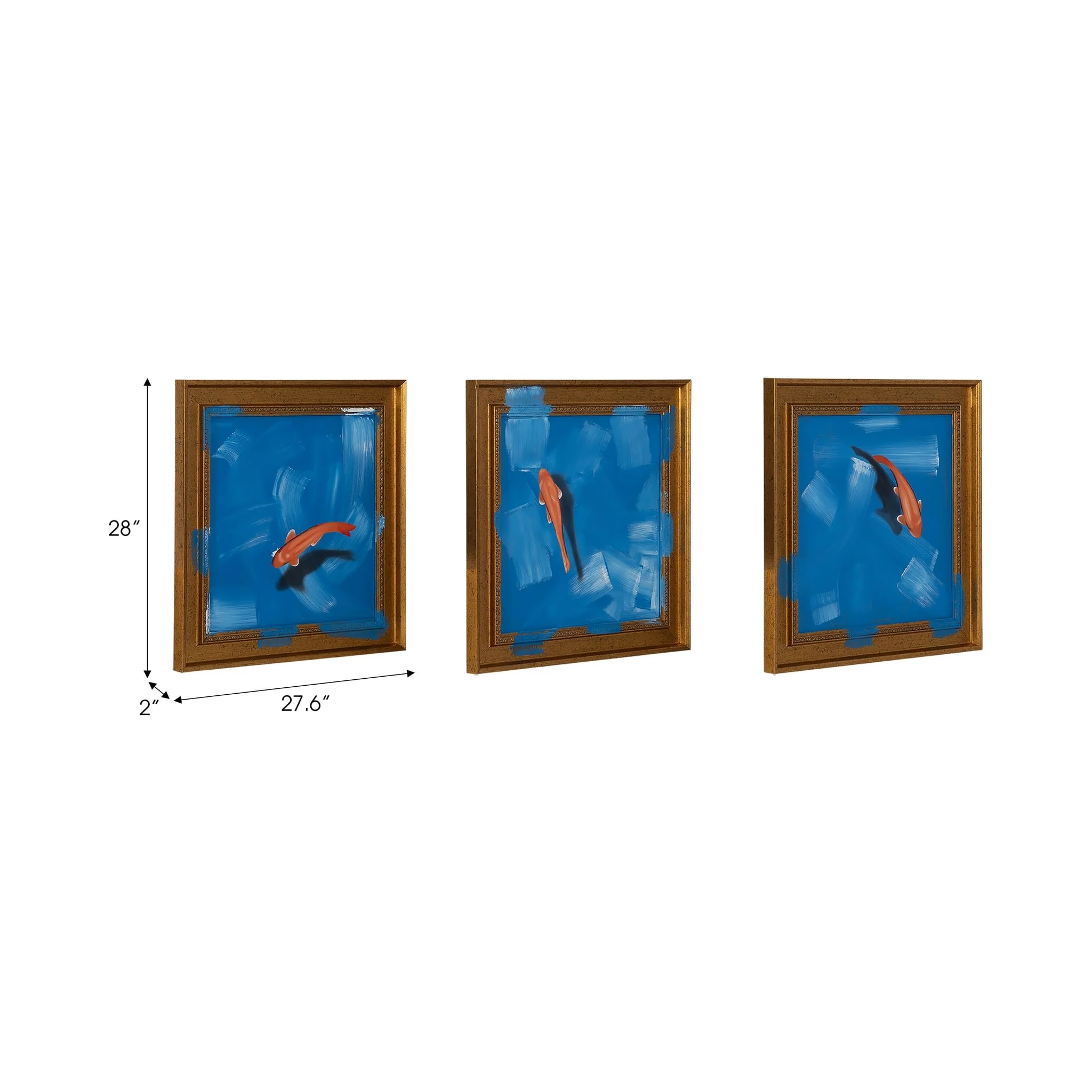 83x28,s/3 Hand Painted Fish In Sea, Blue/orange - Image 8