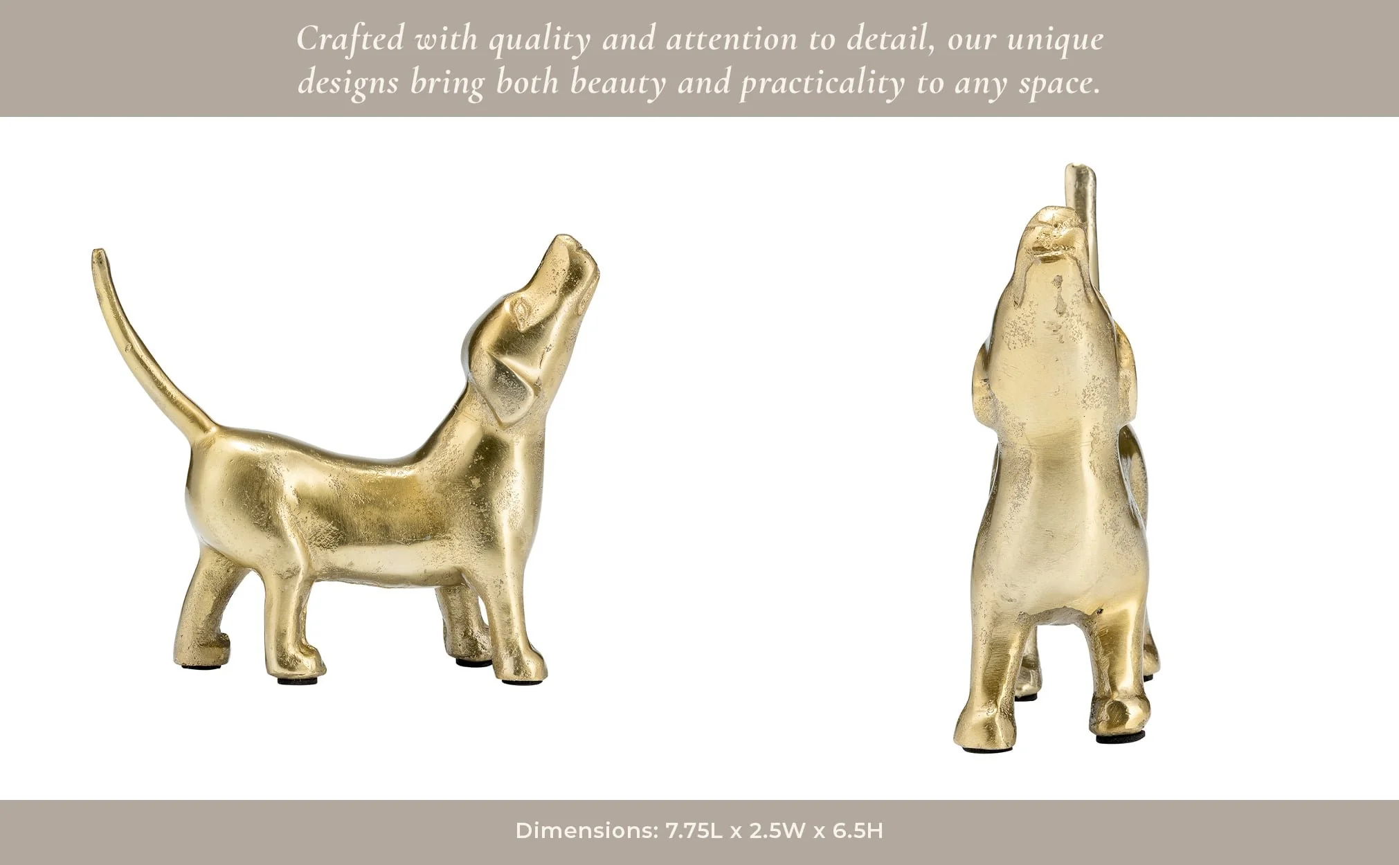 8"l Metal, Deco Howling Dog, Gold - Image 14