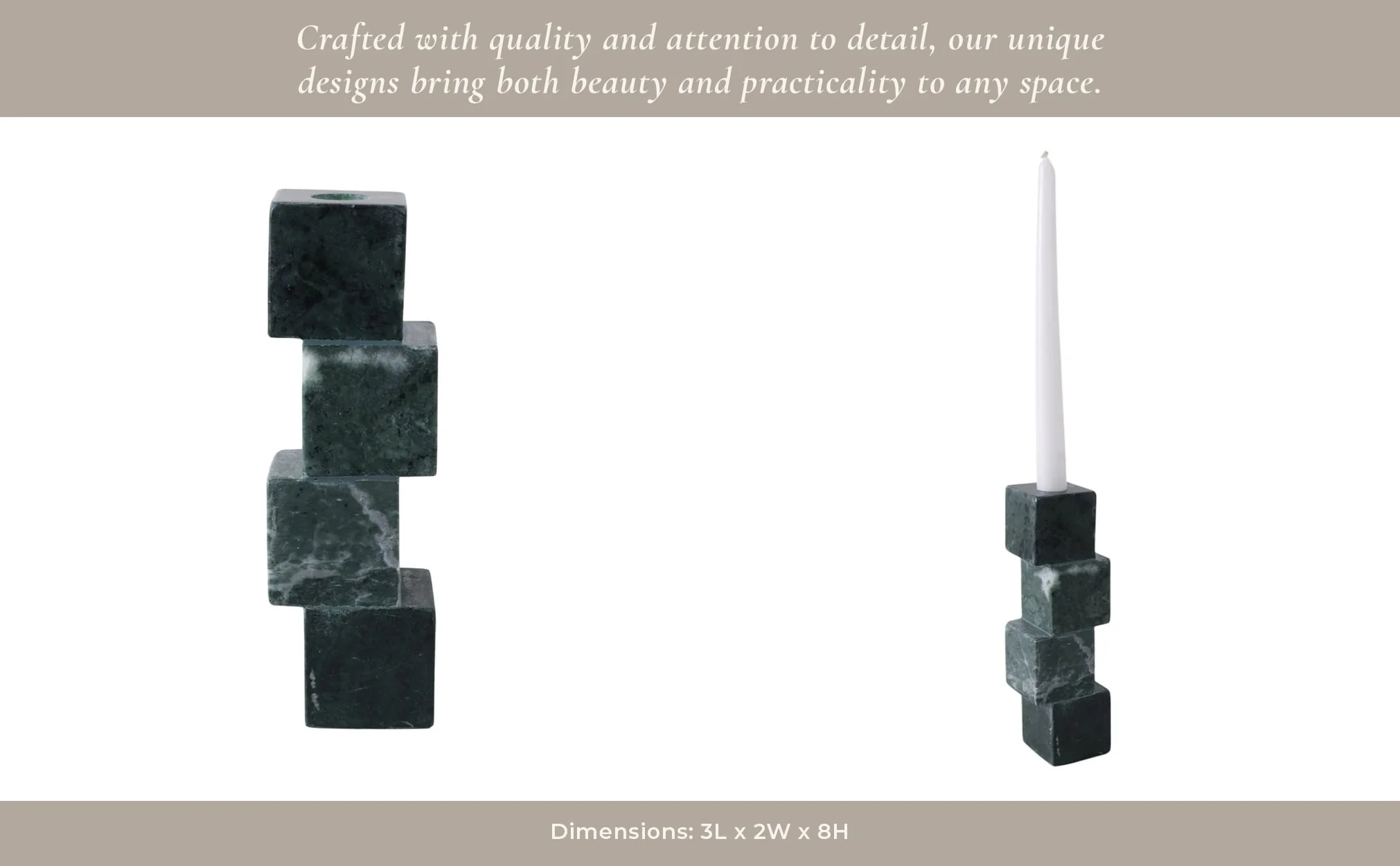 8x3" Stacked Cube Marble Taper Holder, Green - Image 12