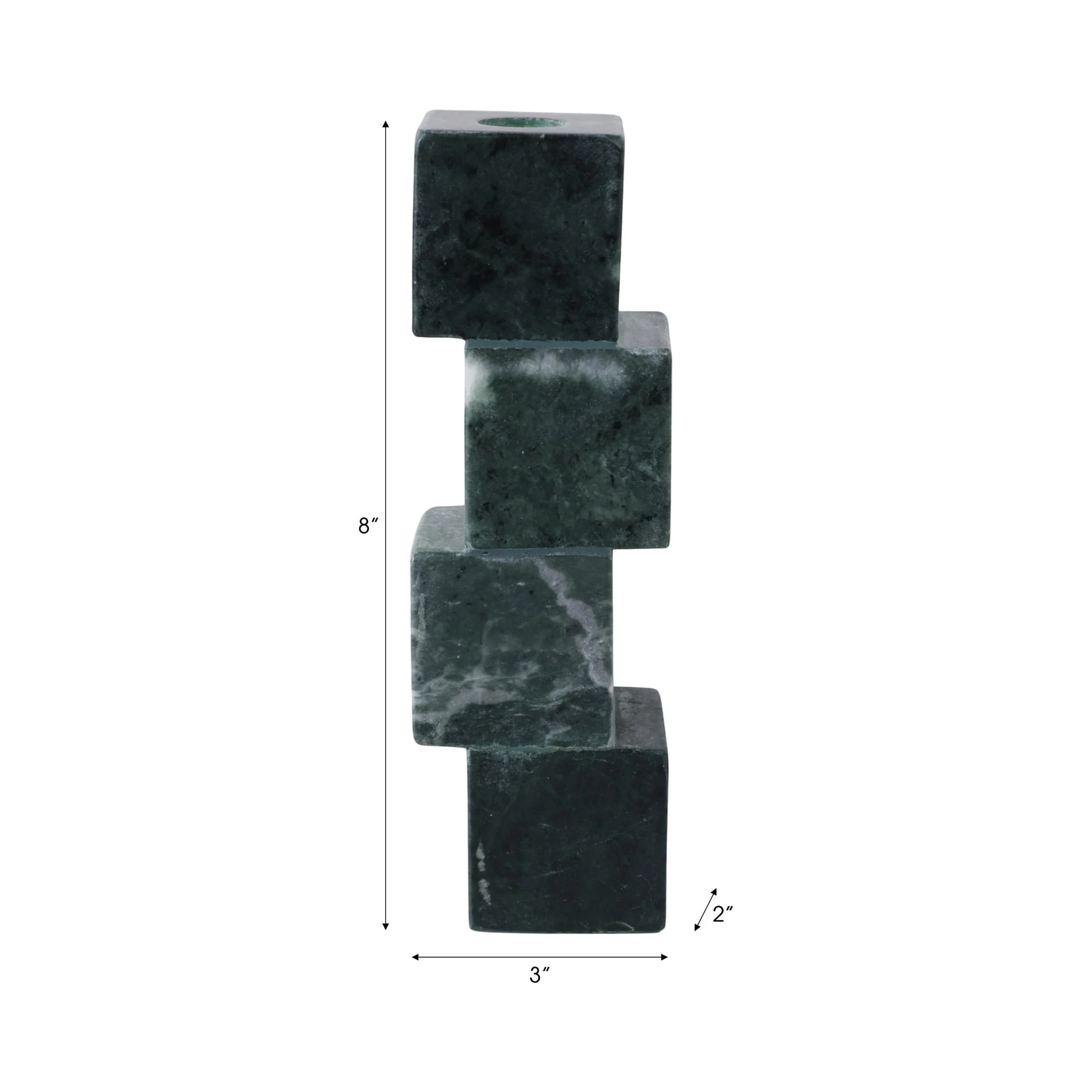 8x3" Stacked Cube Marble Taper Holder, Green - Image 8