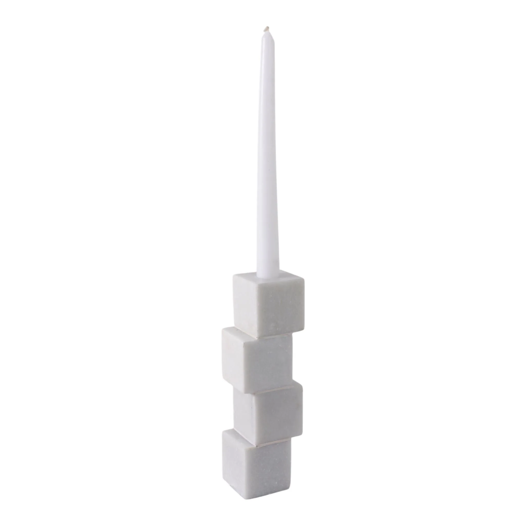 8x3" Stacked Cube Marble Taper Holder, White - Image 2