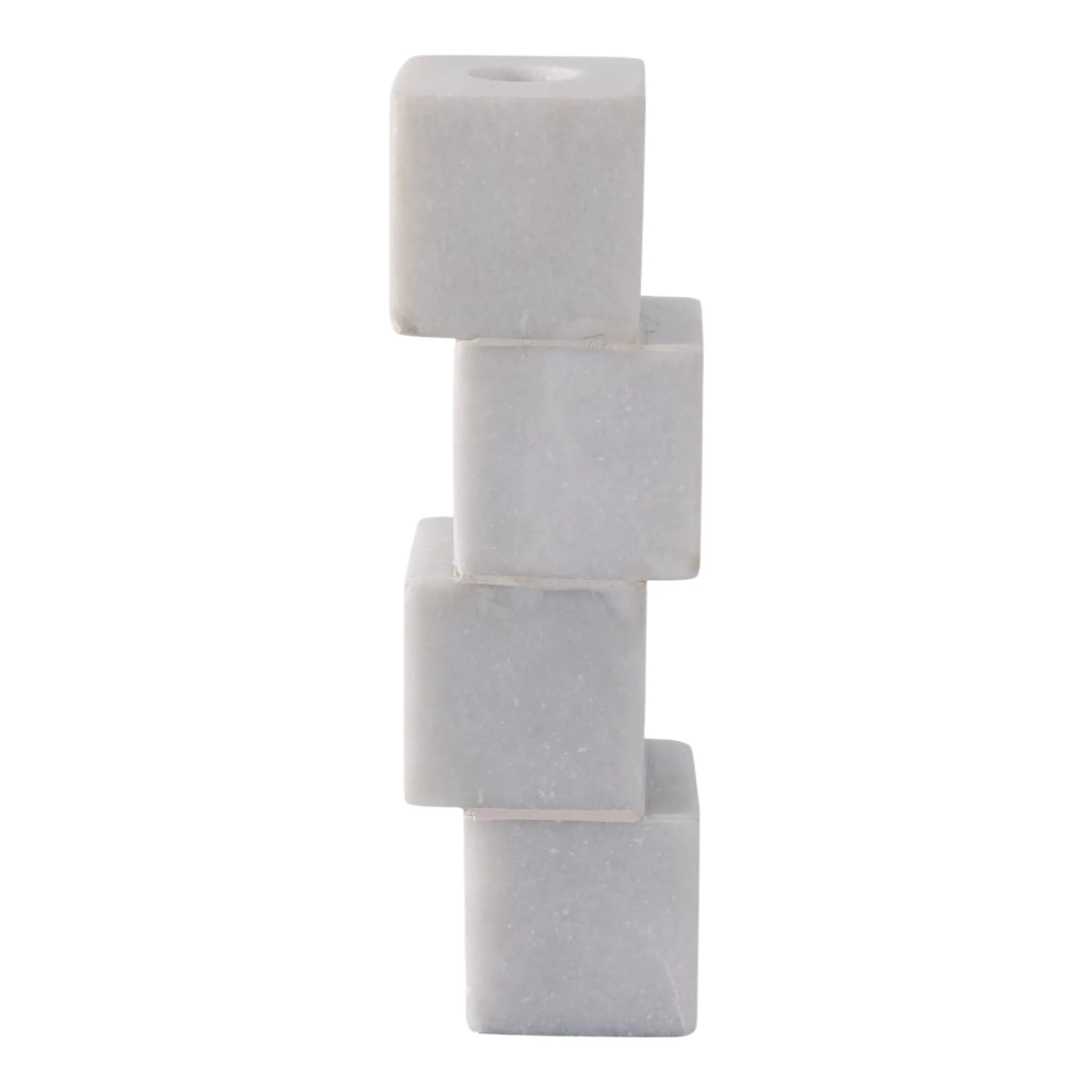 8x3" Stacked Cube Marble Taper Holder, White - Image 4