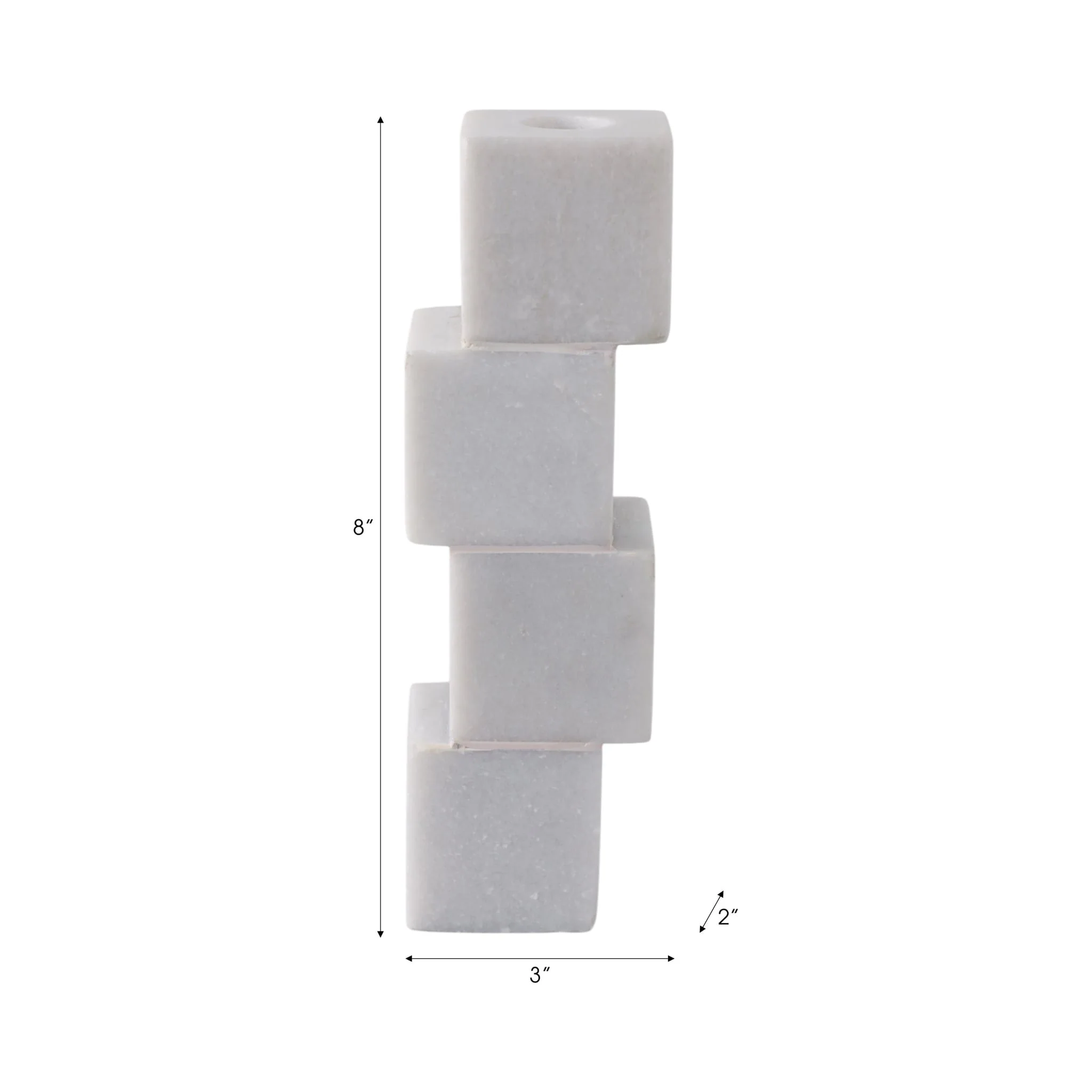 8x3" Stacked Cube Marble Taper Holder, White - Image 9