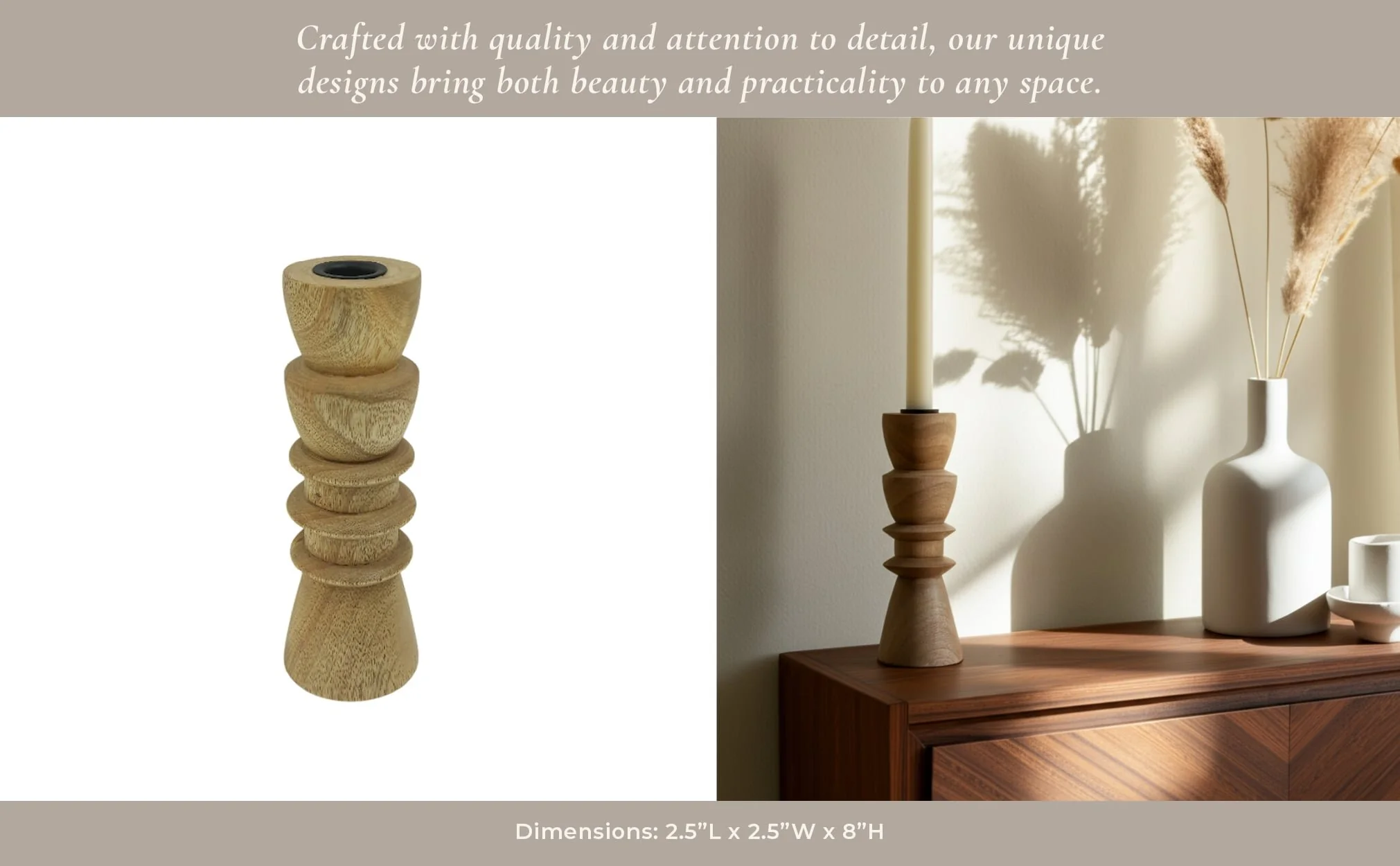 8x3" Wood Totem Taper Holder, Natural - Image 4