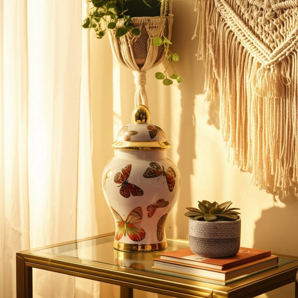 8x5" Butterflies Temple Jar, Multi - Image 12