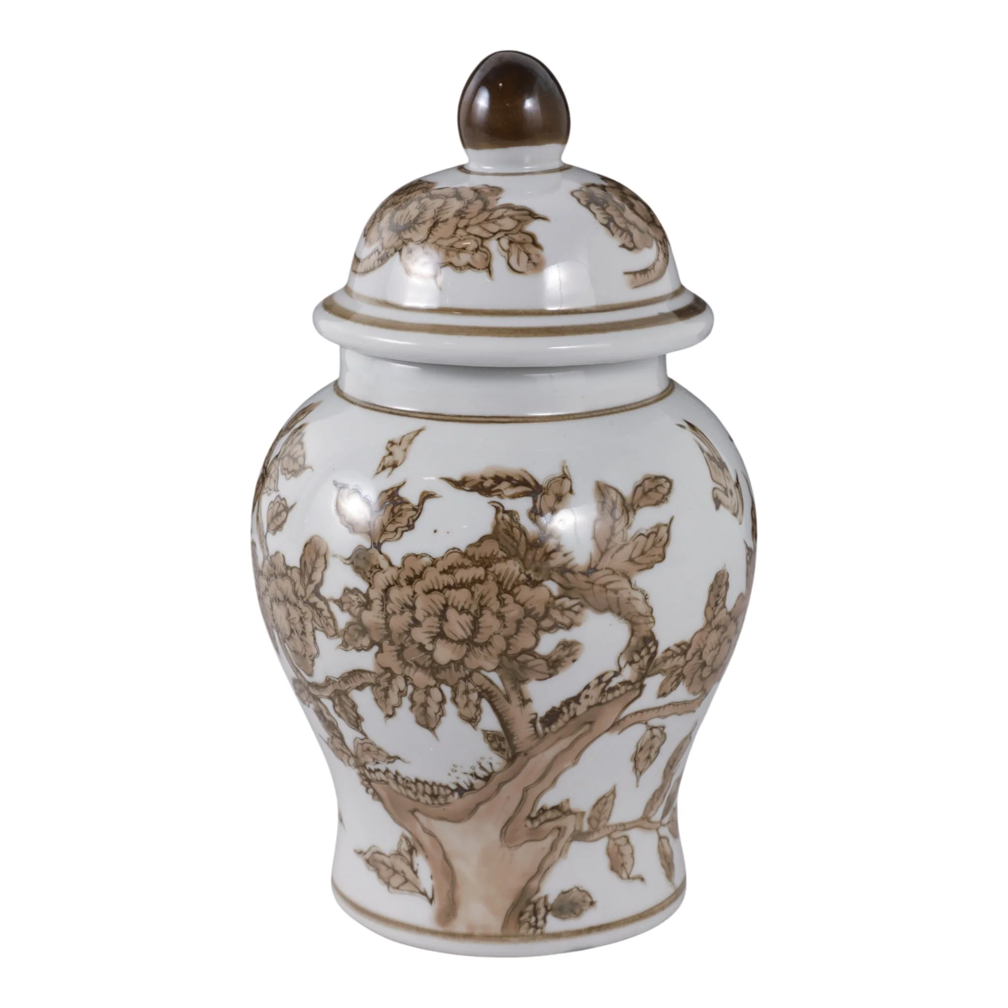 8x5" Chinoiserie Begonia Temple Jar, Brown/white - Image 4
