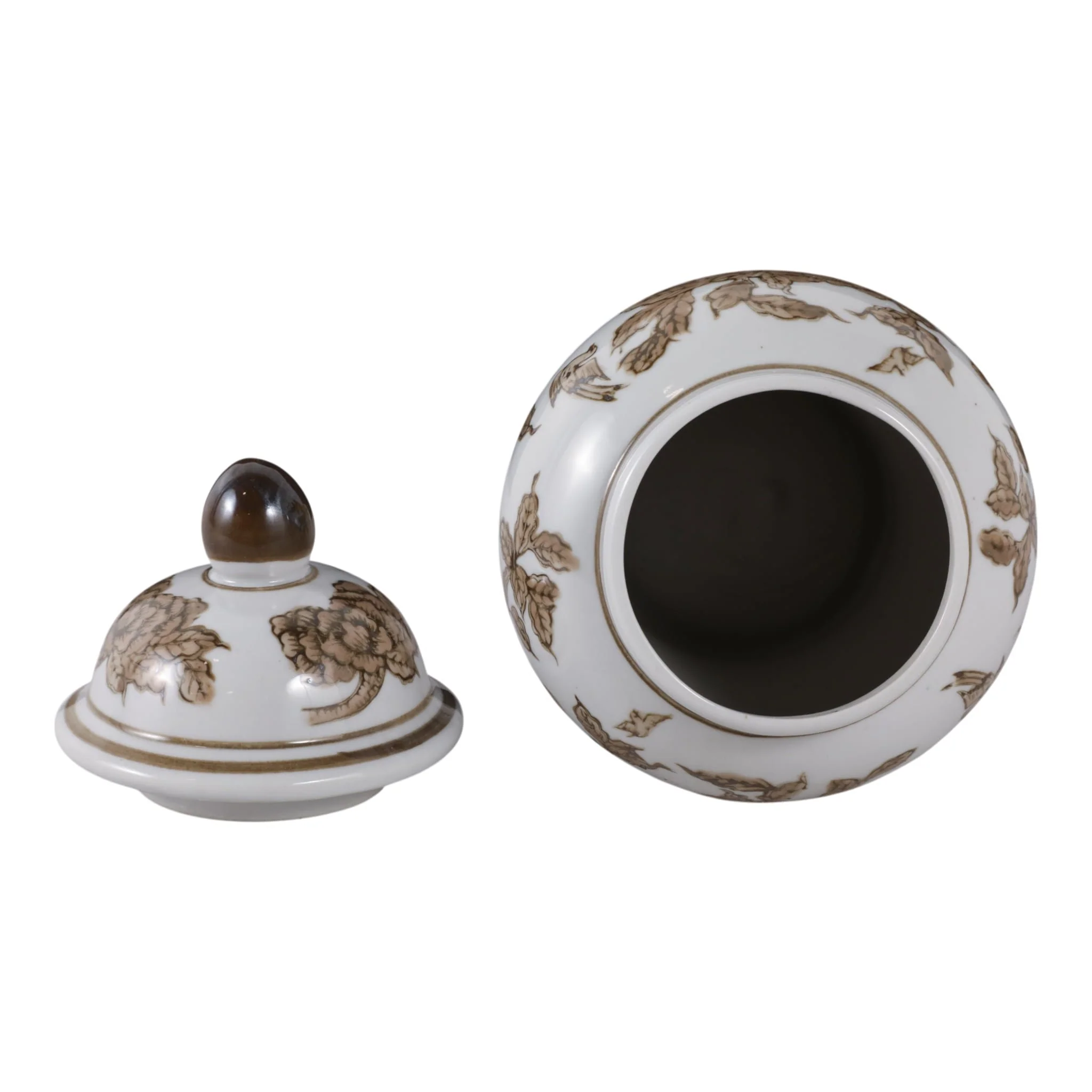 8x5" Chinoiserie Begonia Temple Jar, Brown/white - Image 5