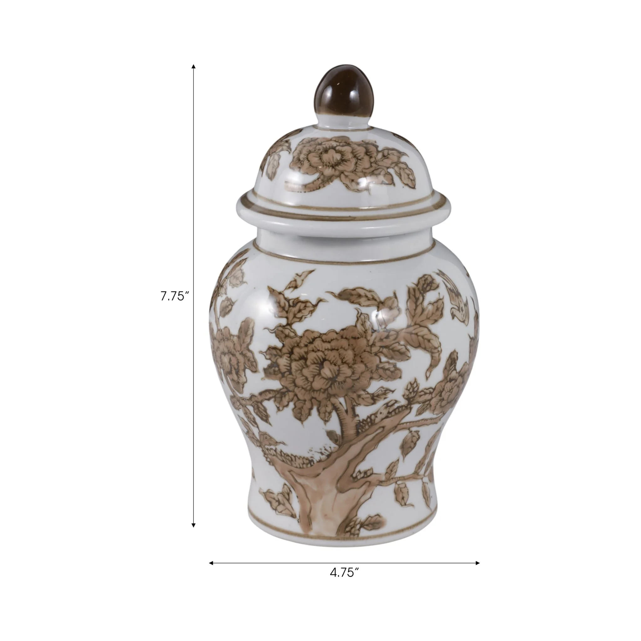 8x5" Chinoiserie Begonia Temple Jar, Brown/white - Image 7