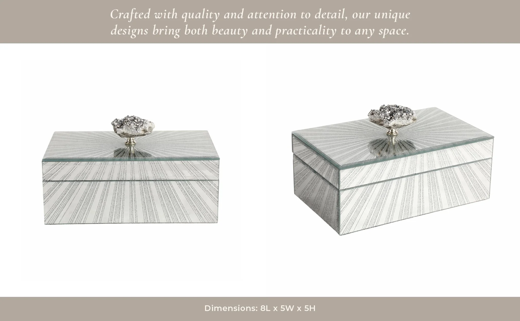 8x5" Sparkly Starburst Glass Box Stone Top, Silver - Image 12