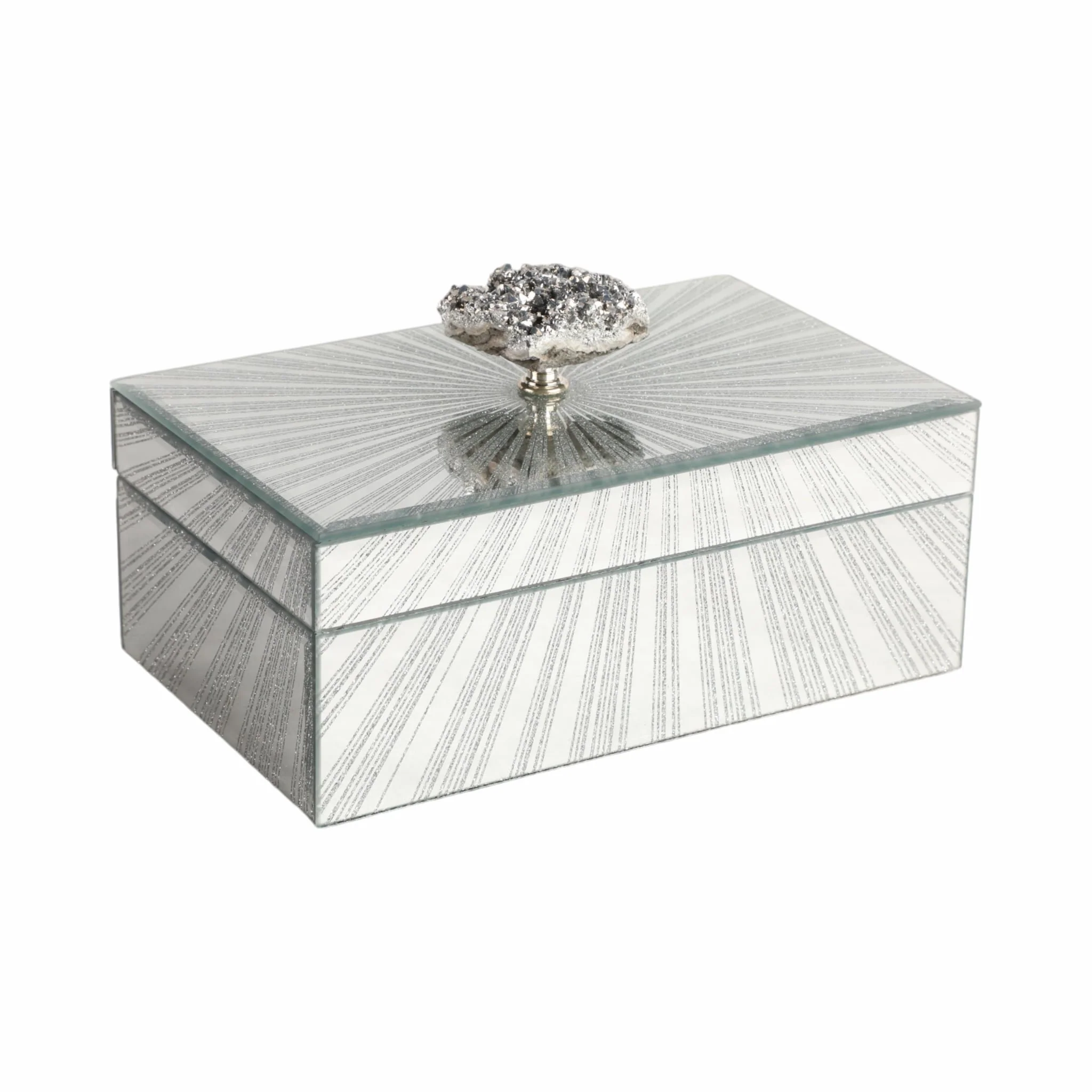 8x5" Sparkly Starburst Glass Box Stone Top, Silver - Image 2
