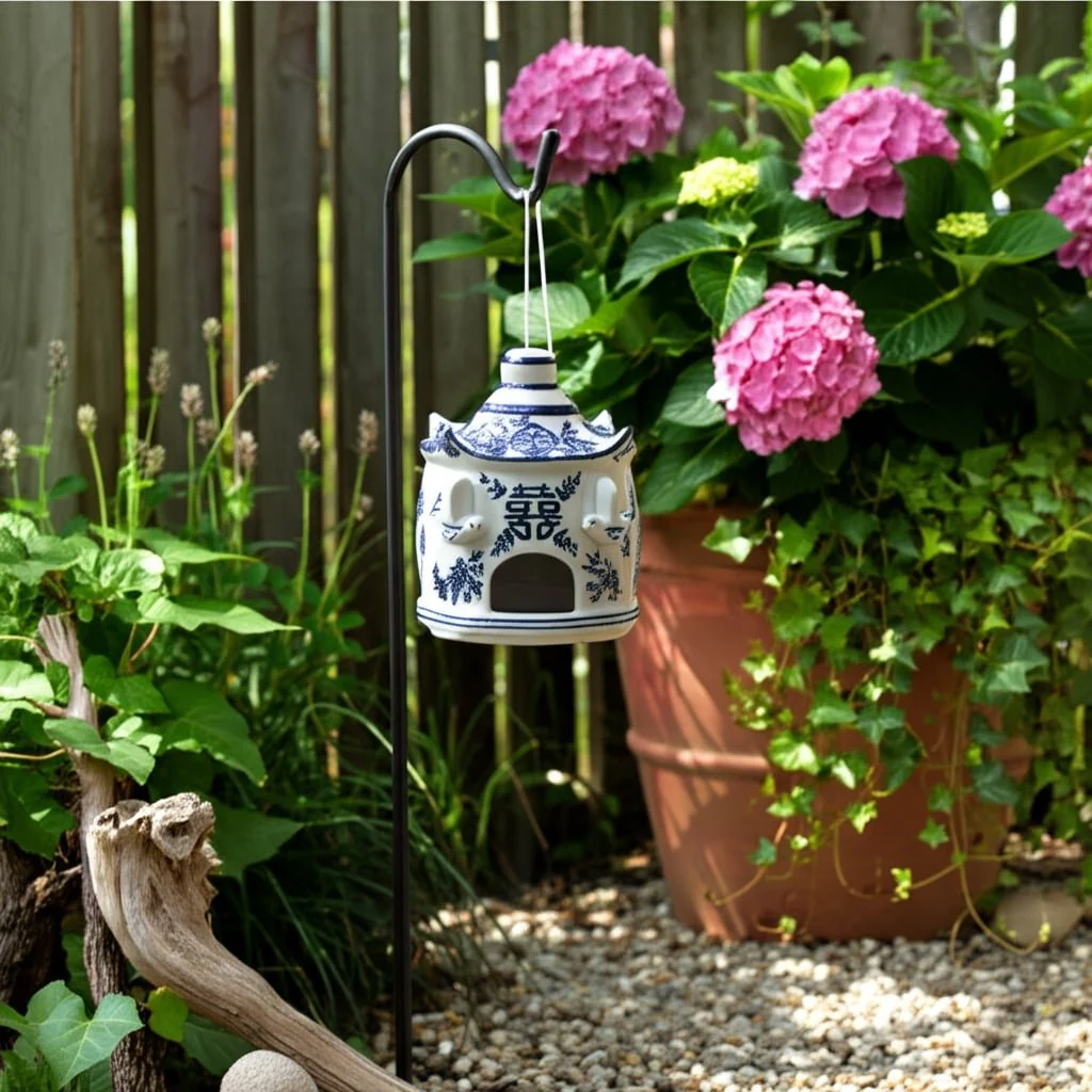 8x7" Chinoiserie Large Pagoda Bird House, Wht/blu - Image 10