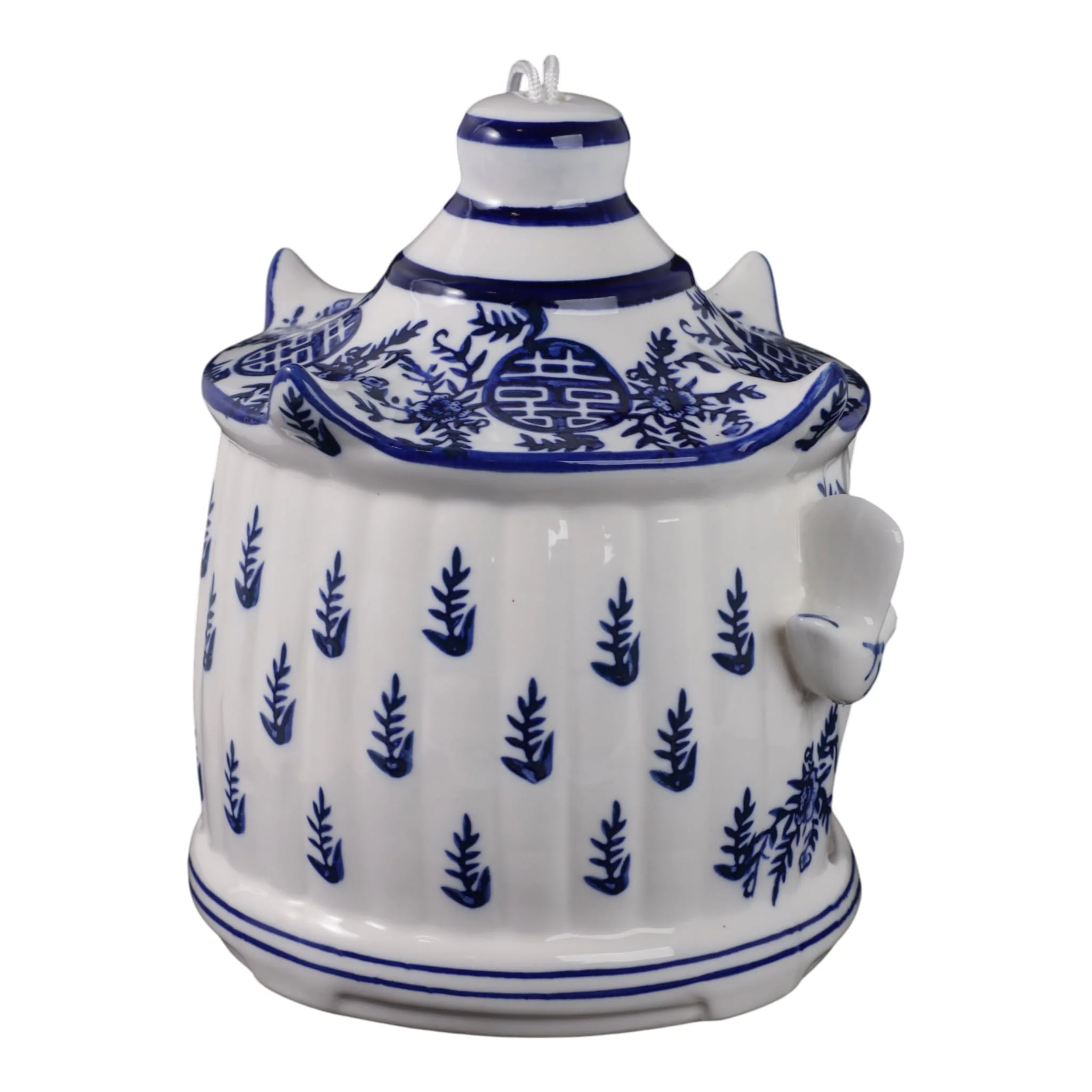 8x7" Chinoiserie Large Pagoda Bird House, Wht/blu - Image 3