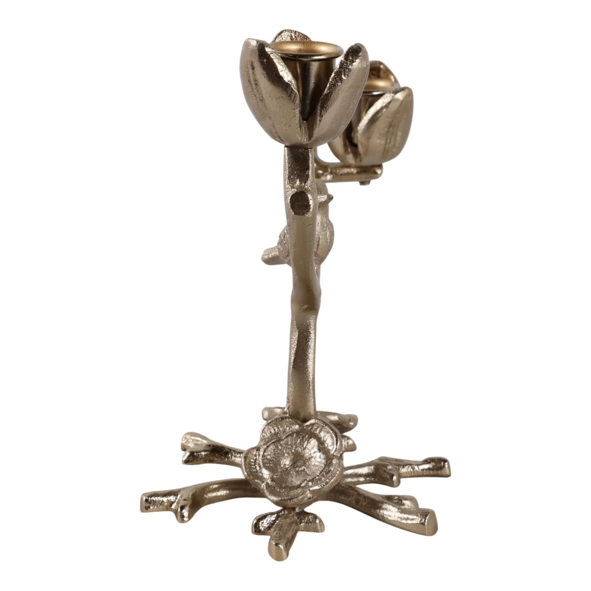 8x8" Bird On Twig 2-taper Holder, Champagne - Image 3