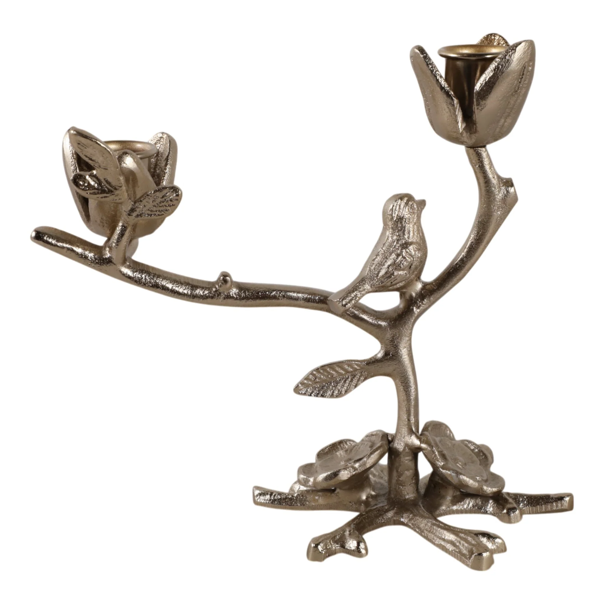 8x8" Bird On Twig 2-taper Holder, Champagne - Image 4