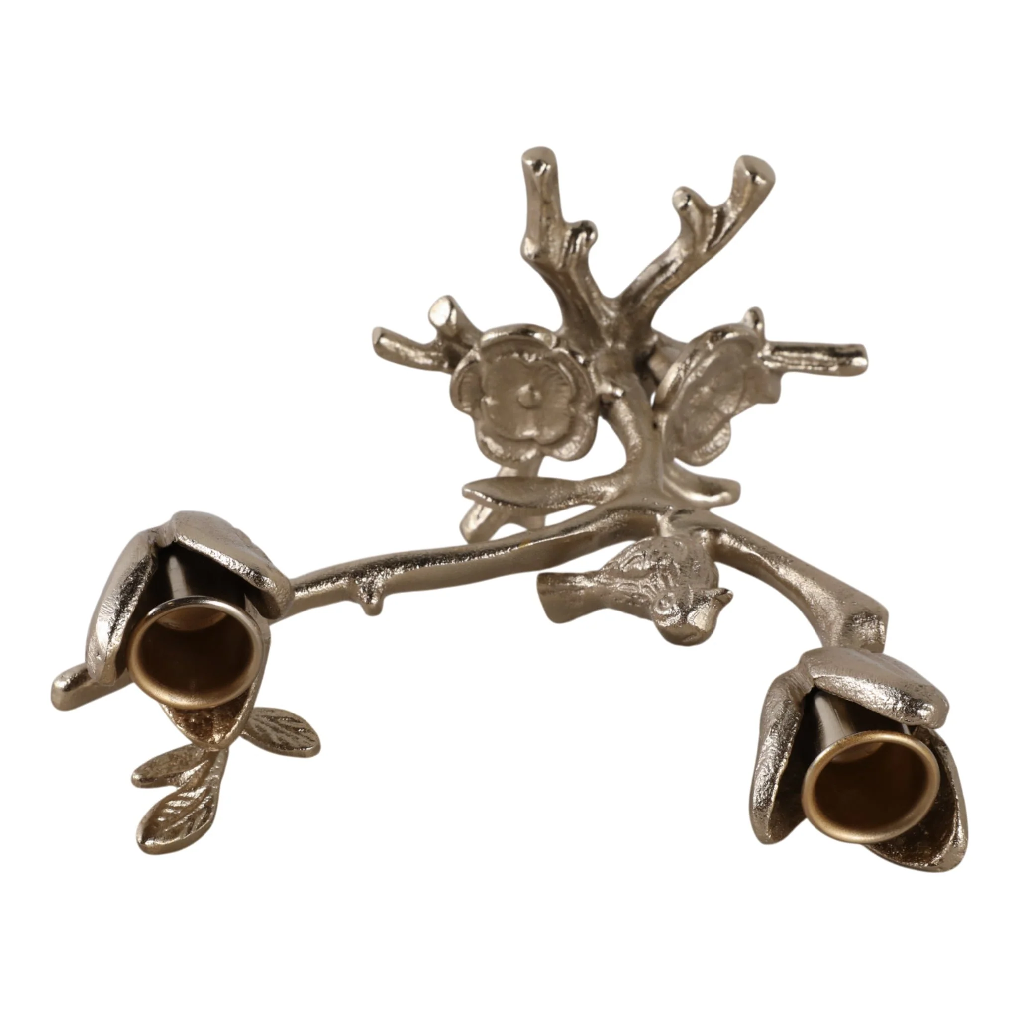 8x8" Bird On Twig 2-taper Holder, Champagne - Image 6