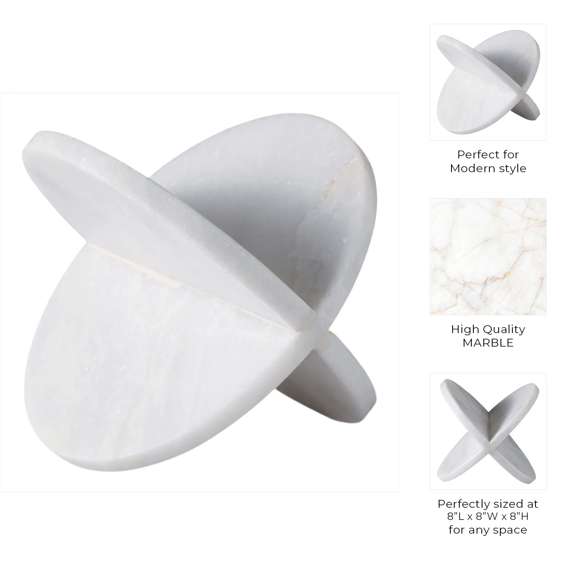 8x8" Marble Geo Object, White - Image 8