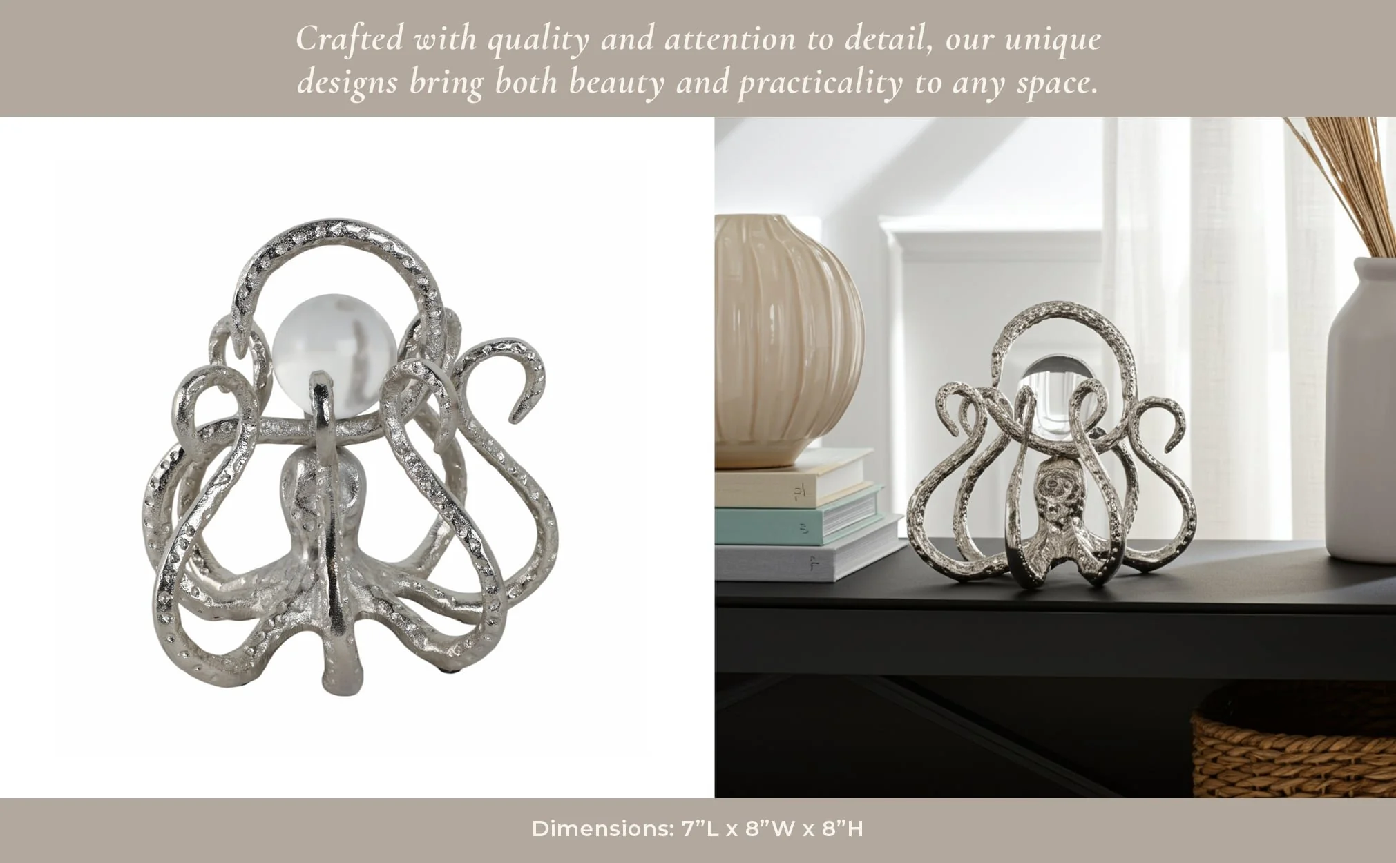 8x8" Octopus With Acrylic Ball, Silver - Image 11