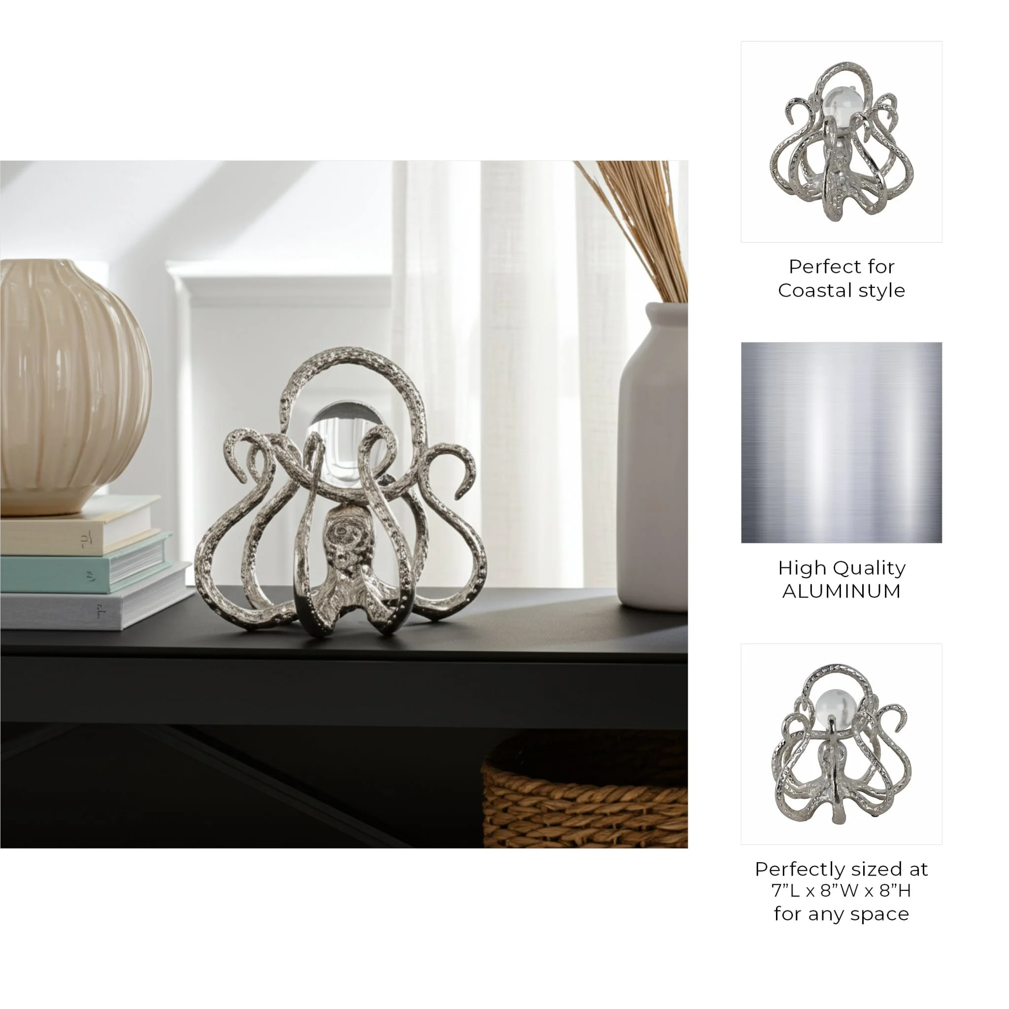 8x8" Octopus With Acrylic Ball, Silver - Image 7