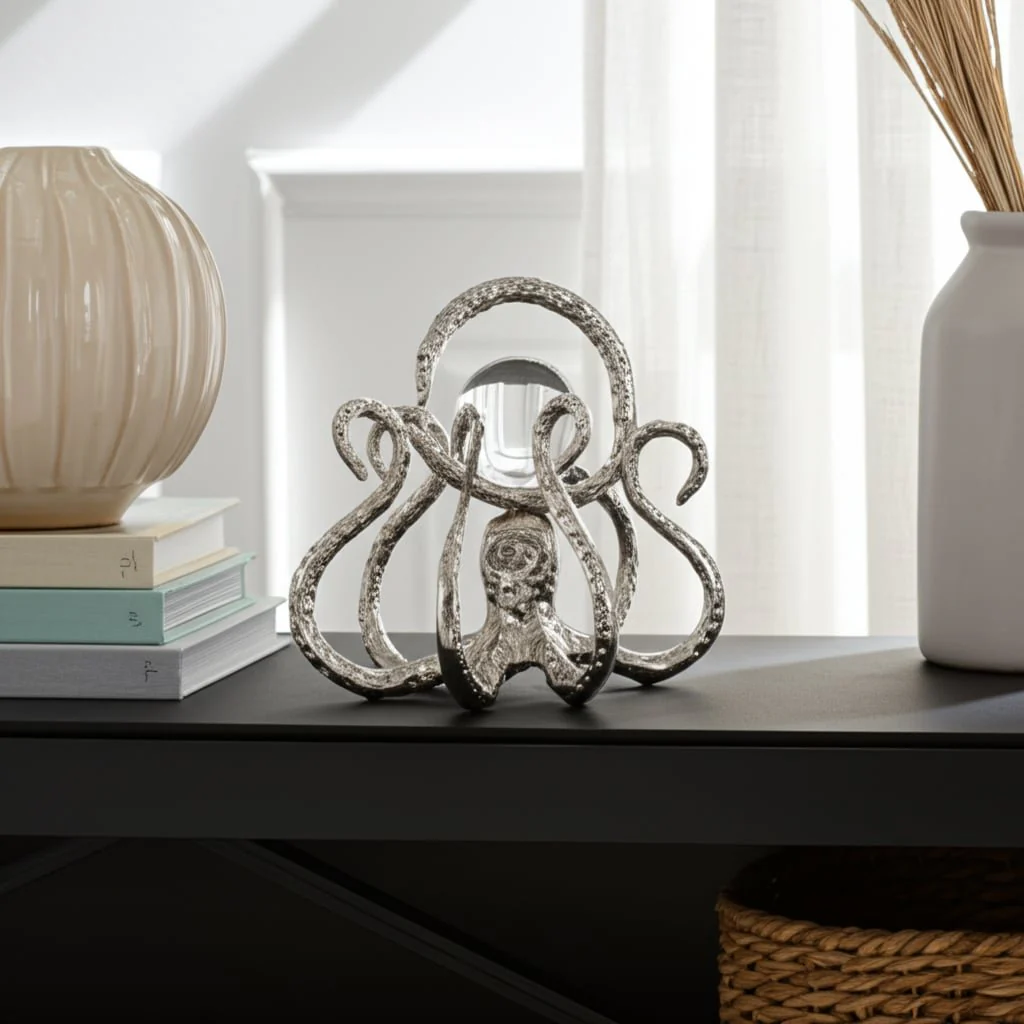 8x8" Octopus With Acrylic Ball, Silver - Image 8