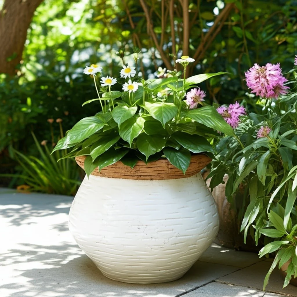 8x8" Tapered Urn Planter, White/tan - Image 11