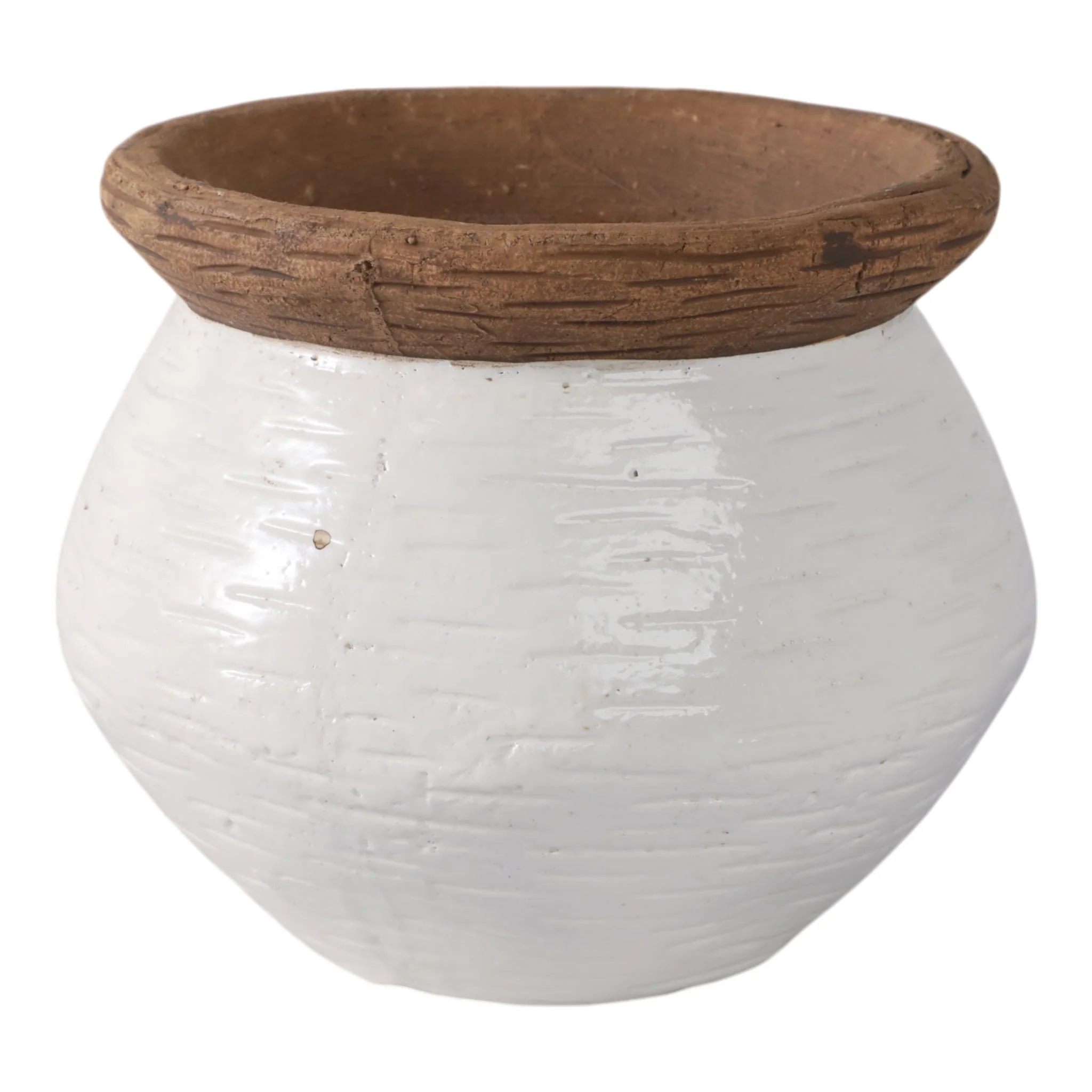 8x8" Tapered Urn Planter, White/tan - Image 2