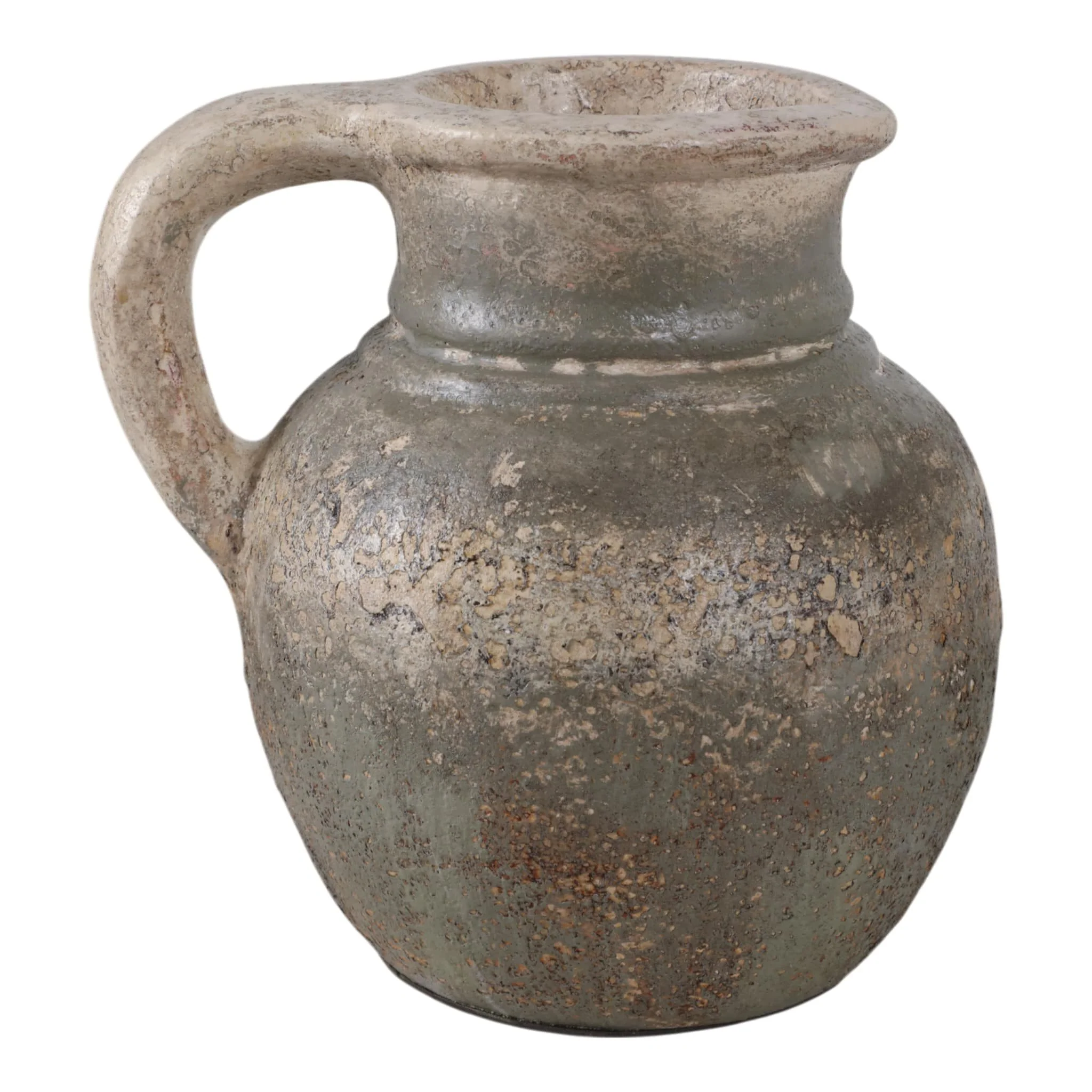 8x8" Terracotta Jug With Handle, Ivory/green - Image 4