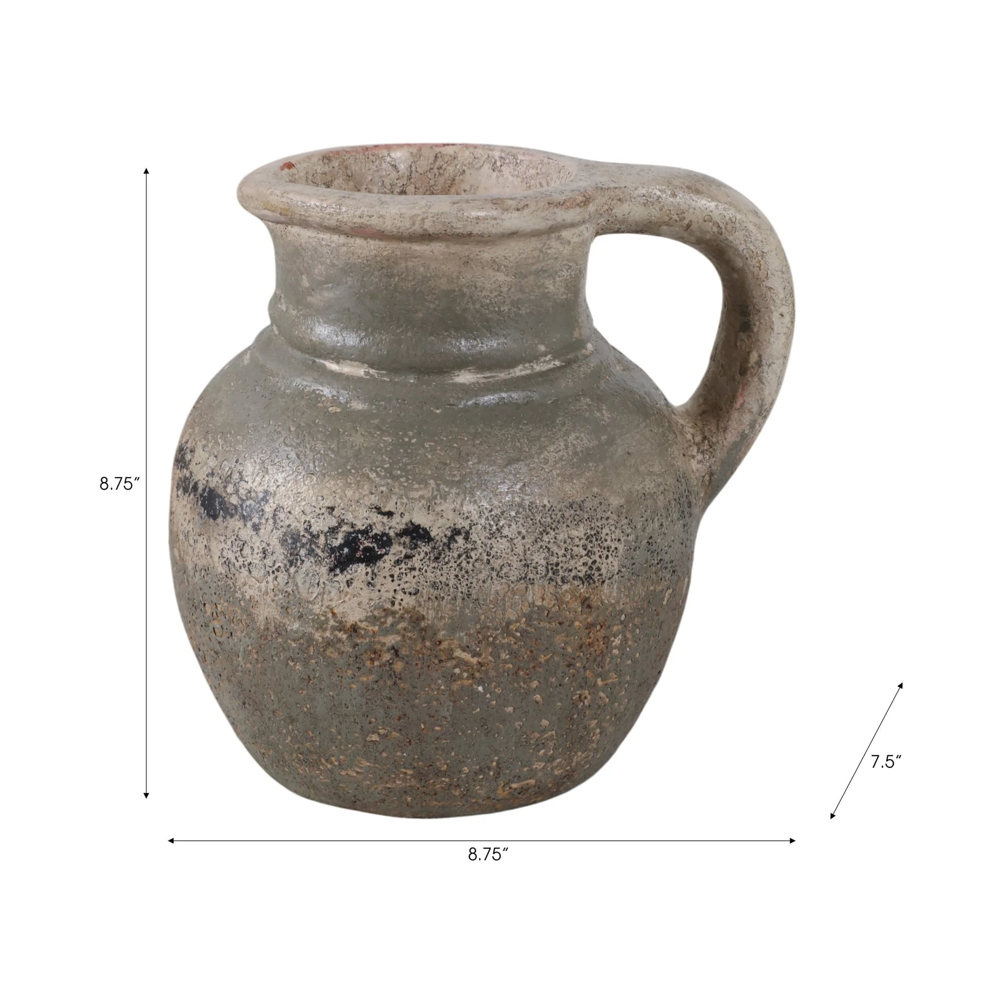 8x8" Terracotta Jug With Handle, Ivory/green - Image 8
